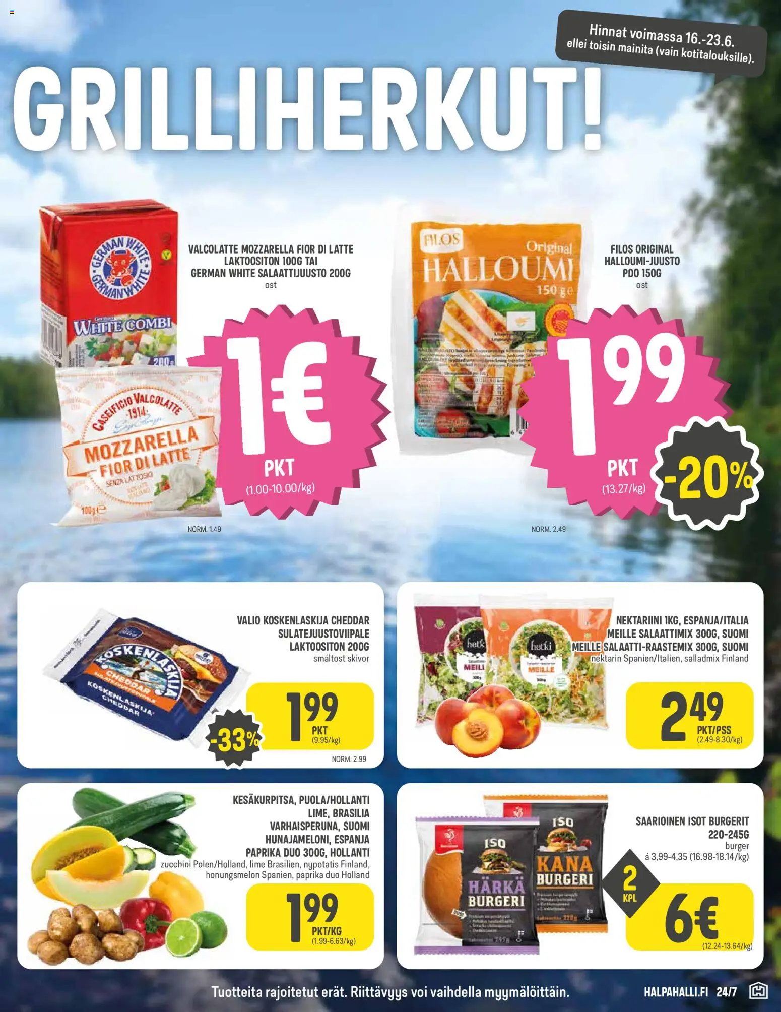 Halpa Halli tarjoukset – voimassa 16.06.2026 alkaen | Sivu: 3 | Tuotteet: Mozzarella, Kana, Cheddar, Voi
