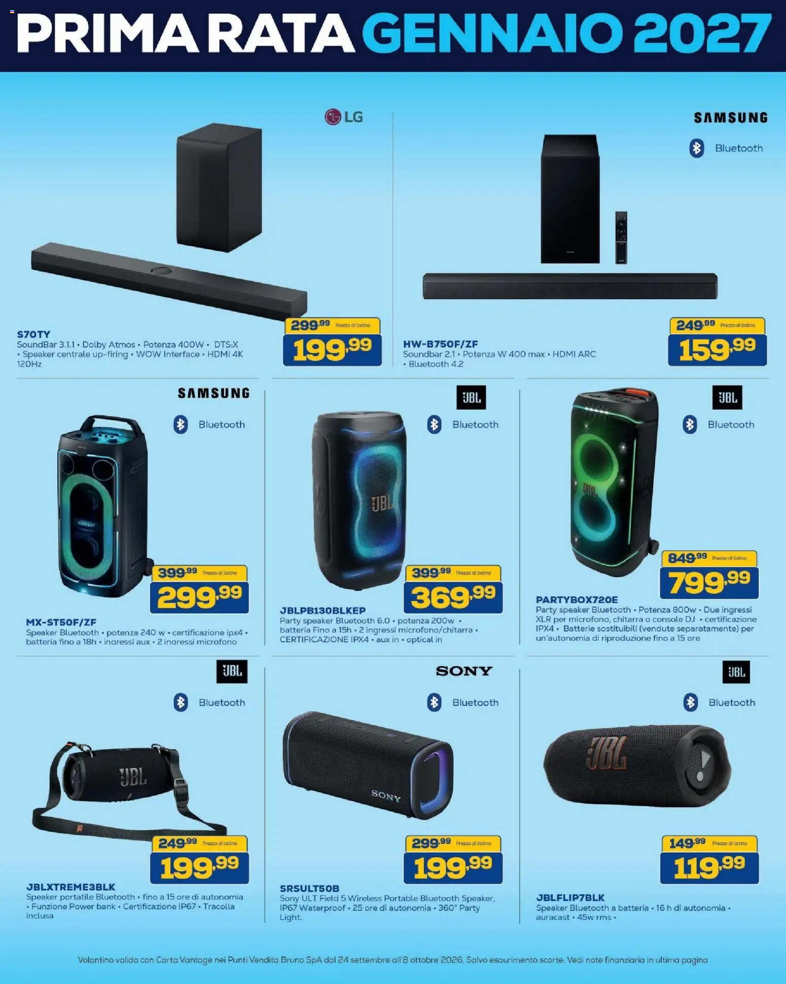 Volantino BRUNO del 24/09/2026 | Pagina: 8 | Prodotti: Soundbar, Power bank, Batterie, Samsung