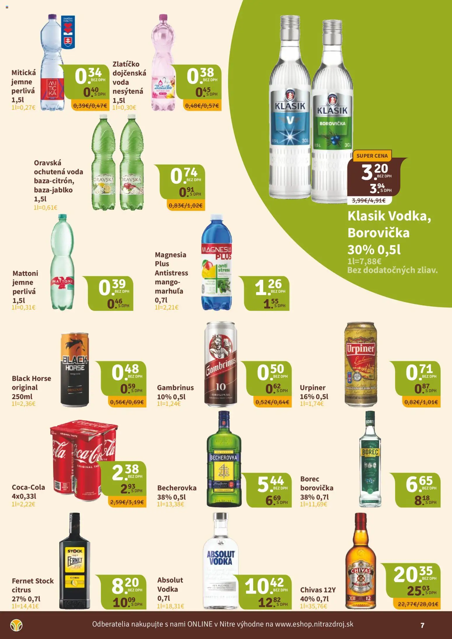 Nové Nitrazdroj akcie – leták je platný od 18.09.2026 | Strana: 7 | Produkty: Borovička, Magnesia, Fernet, Urpiner
