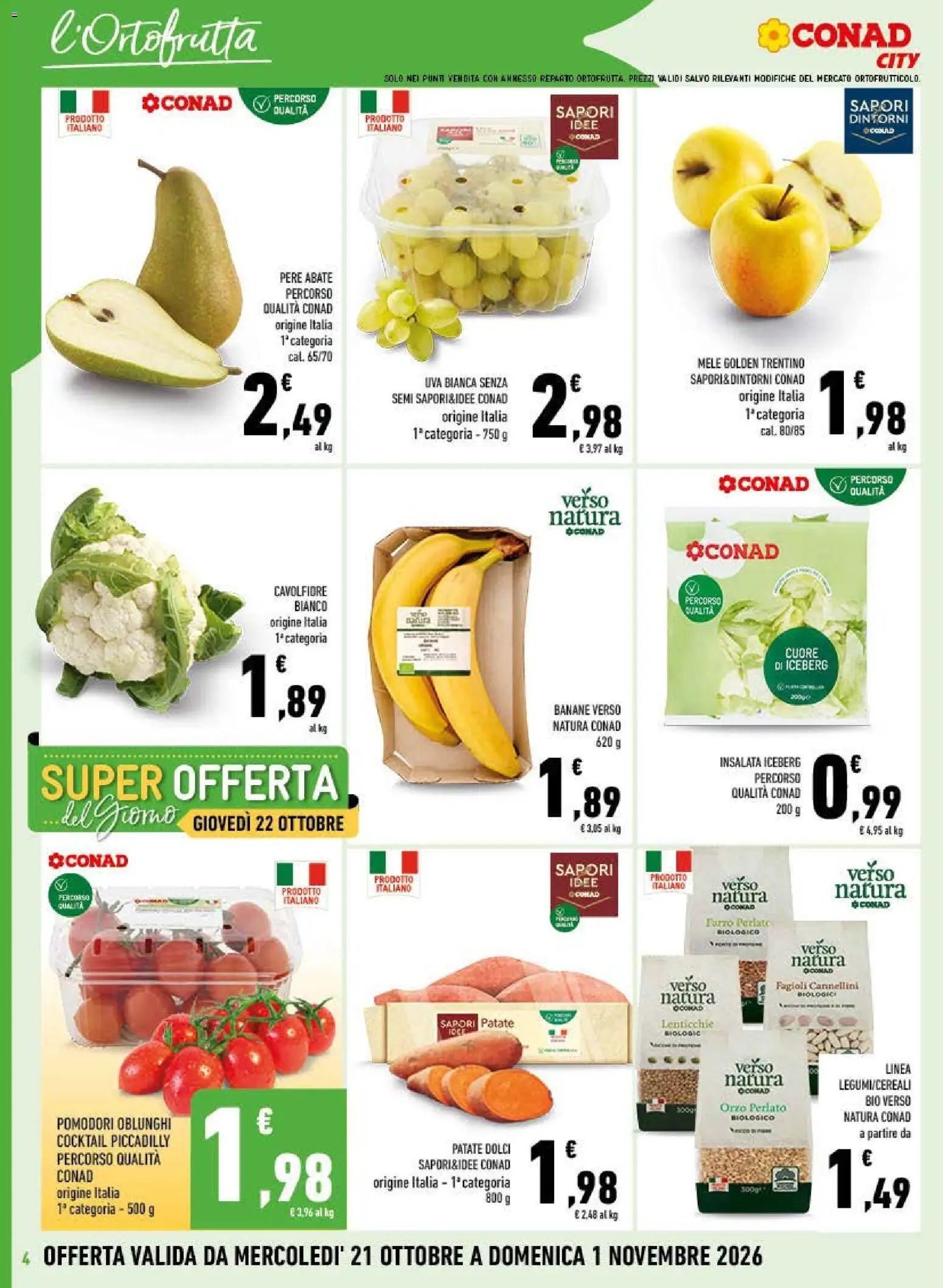 Volantino Conad del 21/10/2026 | Pagina: 4 | Prodotti: Insalata, Fagioli, Lenticchie, Uva