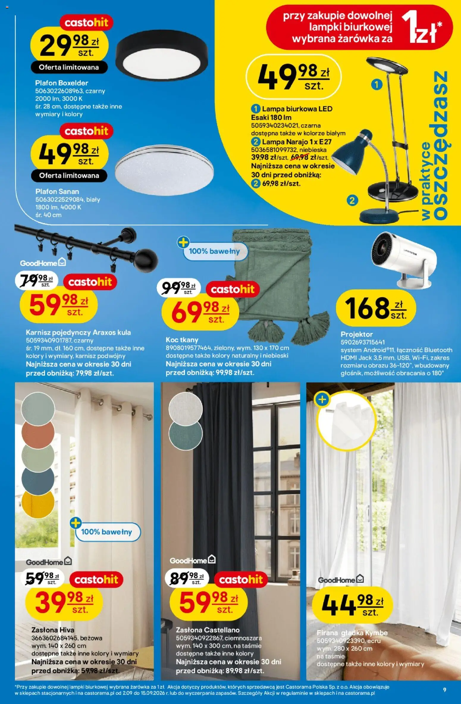 Castorama gazetka od 02.09.2026 | Strona: 9 | Produkty: Lampki, Koc, Lampa
