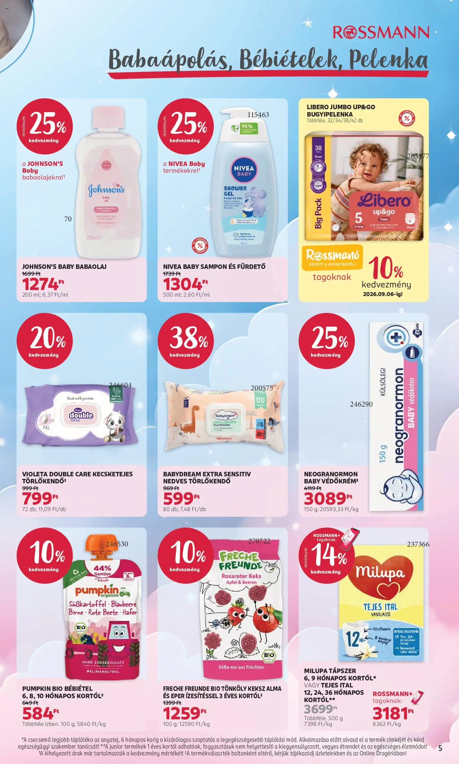 Rossmann akciós ujság - amely érvényes a következő dátumtól: 2026.08.03. | Oldal: 5 | Termékek: Pelenka, Sampon, Eper, Bébiétel