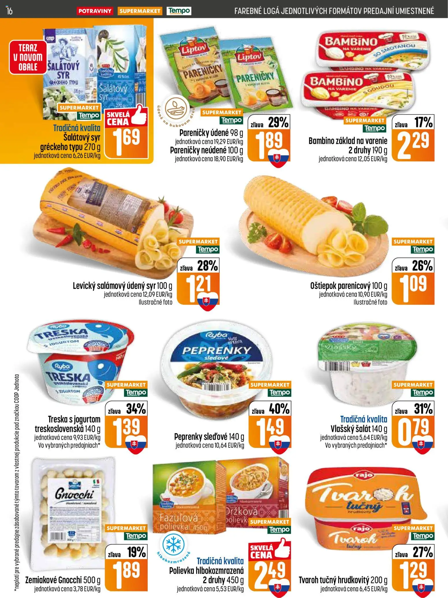 Nové COOP Jednota akcie – leták je platný od 30.04.2026 | Strana: 16 | Produkty: Syr, Tvaroh, Šalát, Treska