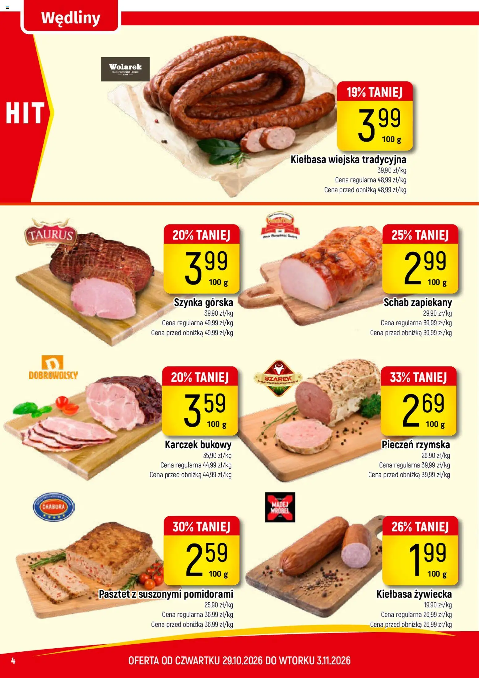 Piotruś Pan gazetka od 29.10.2026 | Strona: 4 | Produkty: Karczek, Pasztet, Szynka, Wędliny