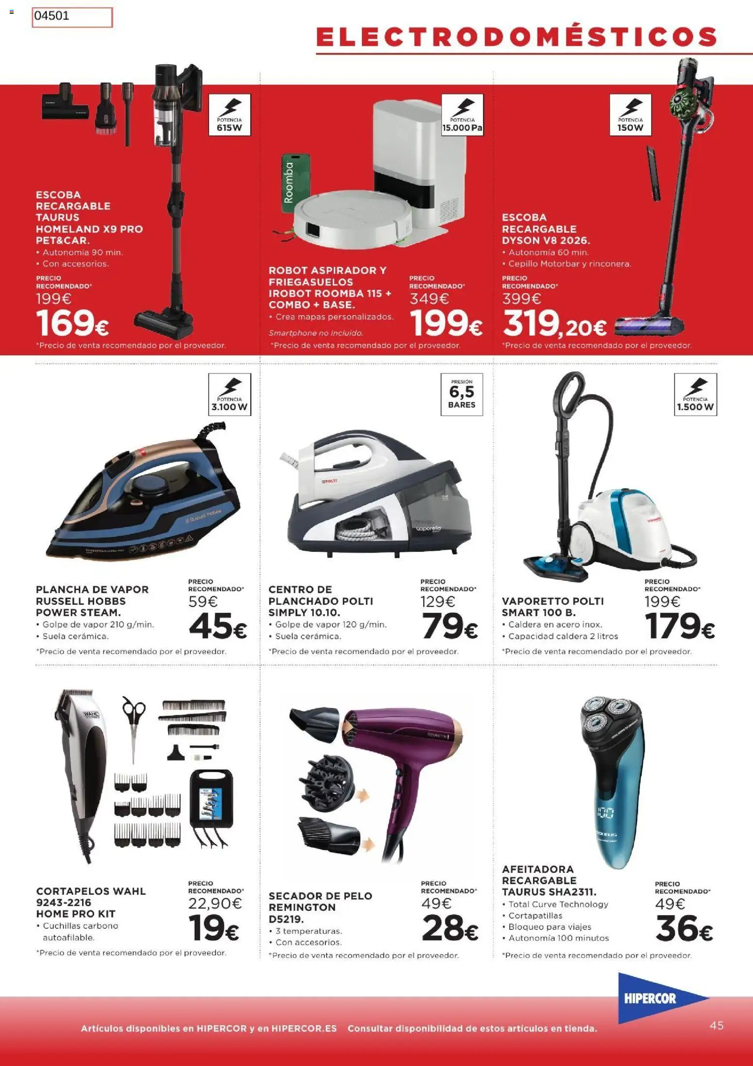 Hipercor catálogo │ válido desde el 26/08/2026 | Página: 45 | Productos: Smartphone, Afeitadora, Secador de pelo, Aspirador