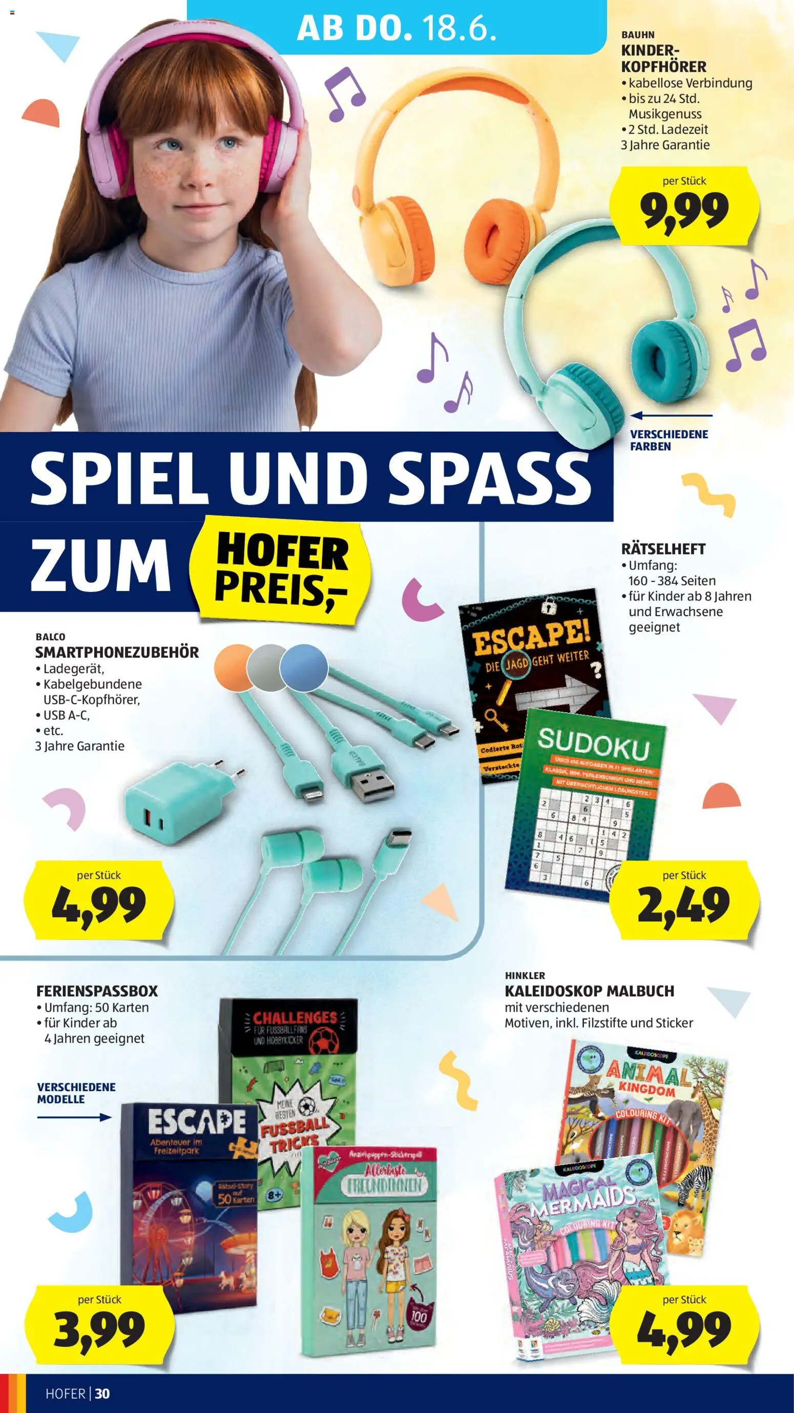 Hofer Flugblatt gültig ab 12.06.2026 | Seite: 34 | Produkte: Kopfhörer, Spiel, USB