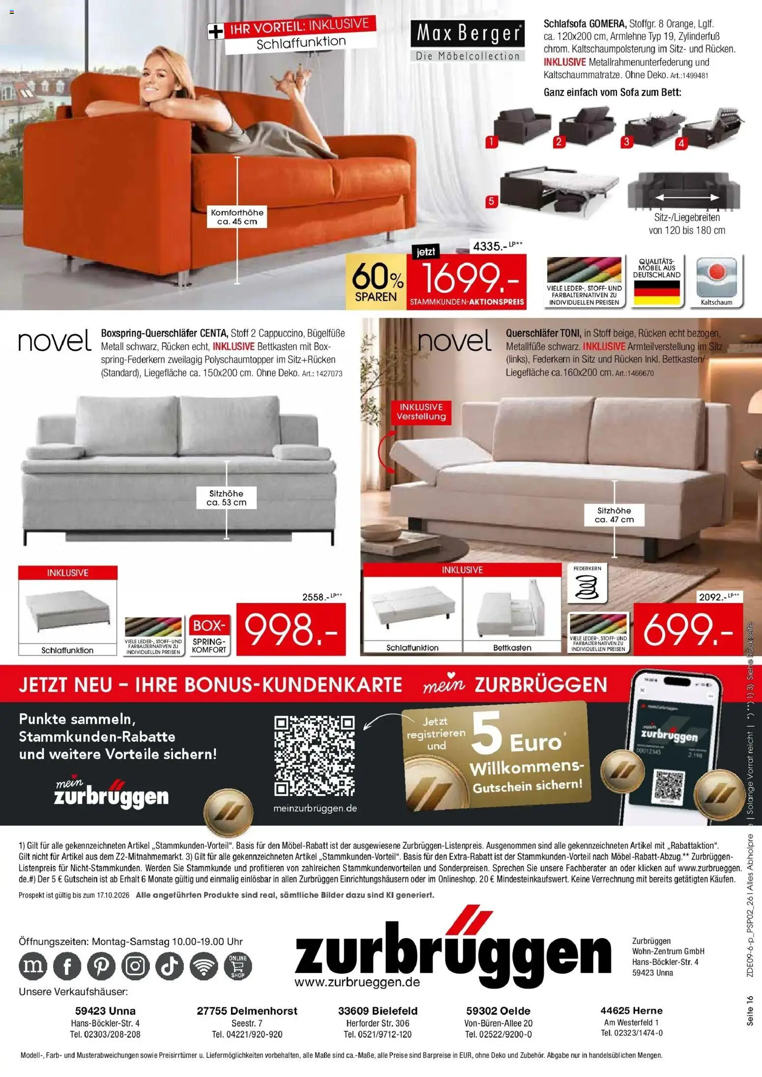 Zurbrüggen - Zurbrüggen: Polstermöbel Spezial (ab 19.09.2026) zum Blättern | Seite: 16 | Produkte: Bett, Sofa, Bilder, Uhr
