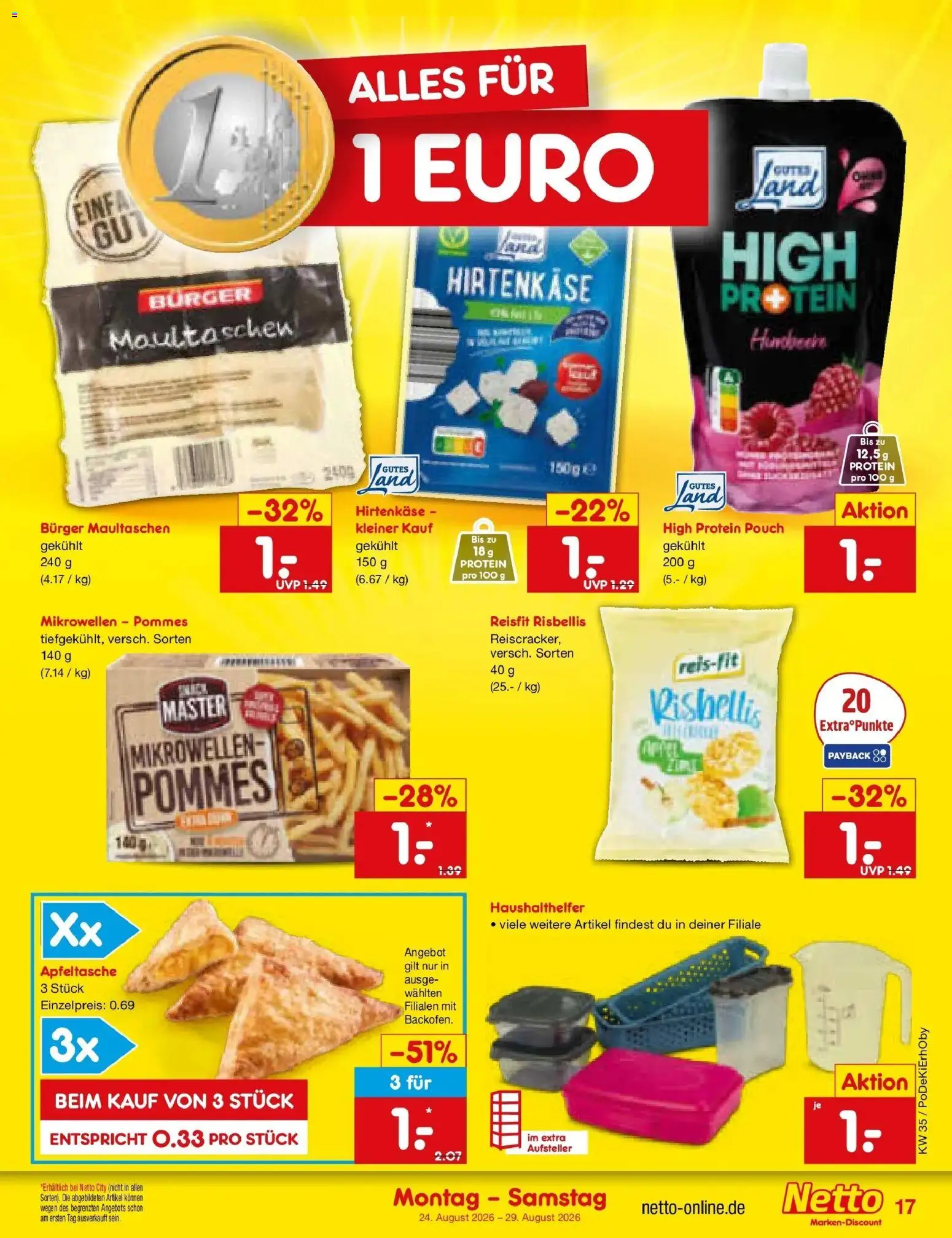 Netto Marken-Discount Prospekt Bad Friedrichshall (ab 24.08.2026) » Angebote | Seite: 27 | Produkte: Pommes, Burger, Maultaschen
