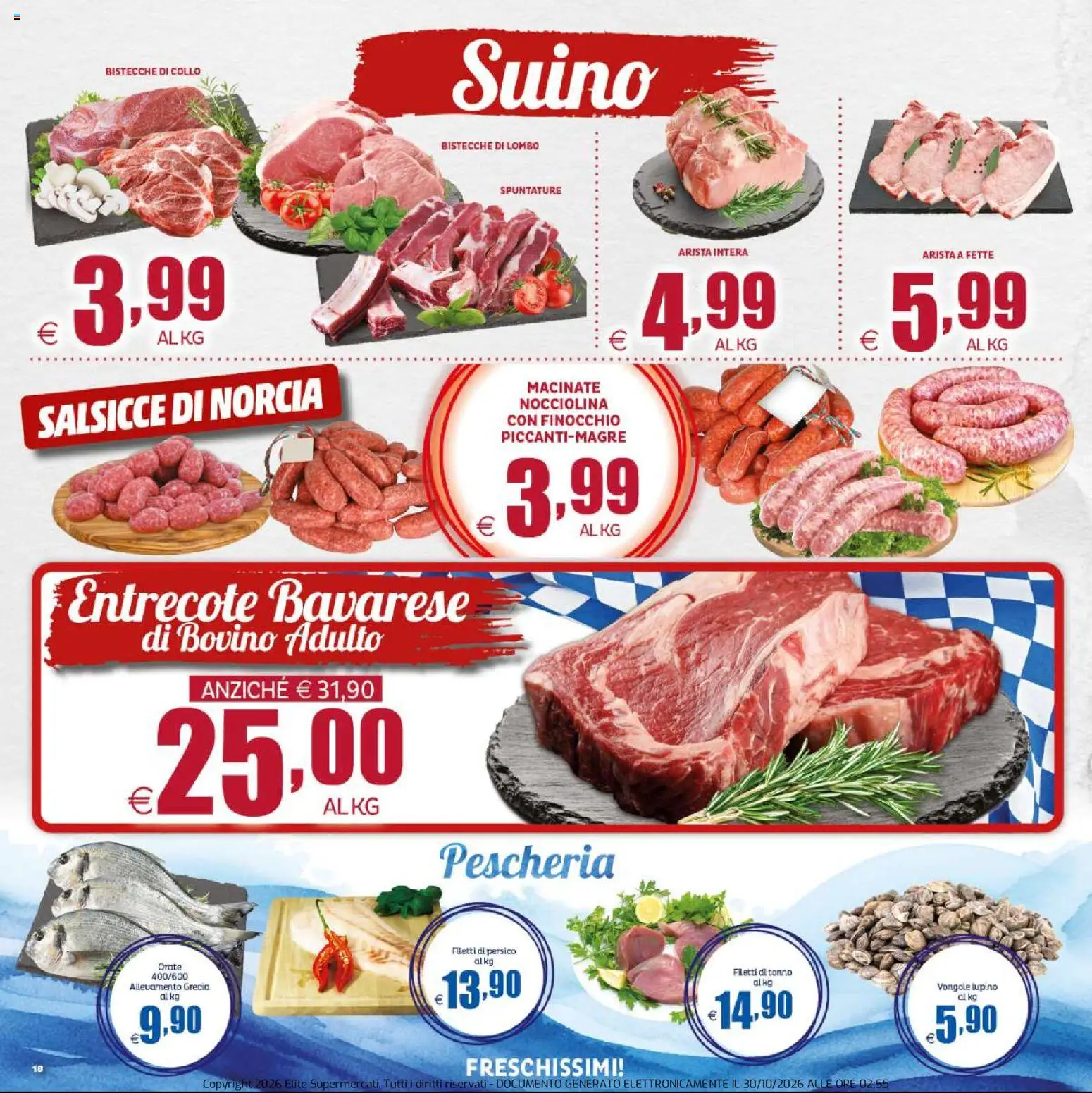Volantino Elite Supermercati del 30/10/2026 | Pagina: 18 | Prodotti: Vongole, Suino, Collo, Salsicce