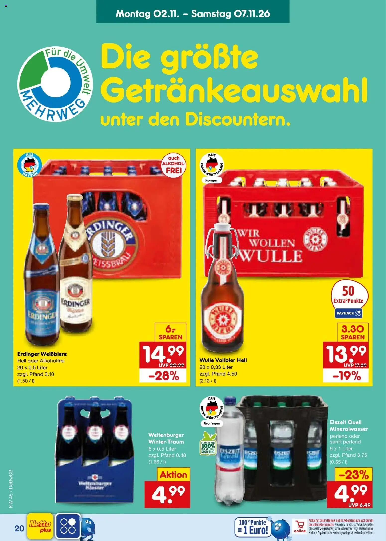 Netto Marken-Discount Prospekt Waiblingen-Bittenfeld (ab 02.11.2026) » Angebote | Seite: 30 | Produkte: Erdinger, Mineralwasser, Alkohol