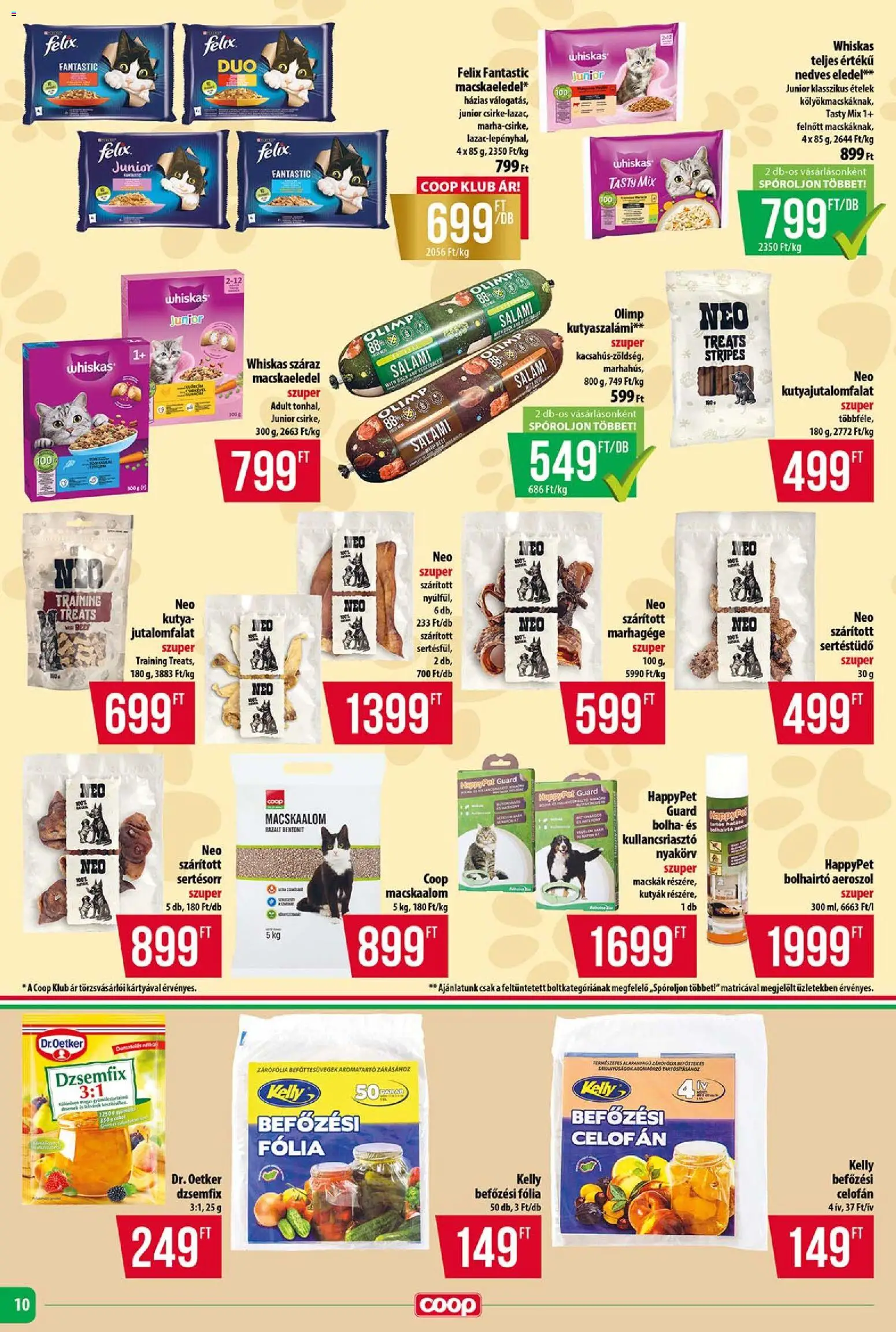 COOP Szolnok akciós ujság - amely érvényes a következő dátumtól: 14.05.2026 | Oldal: 10 | Termékek: Macskaalom, Macskaeledel, Kullancsriasztó, Dzsemfix