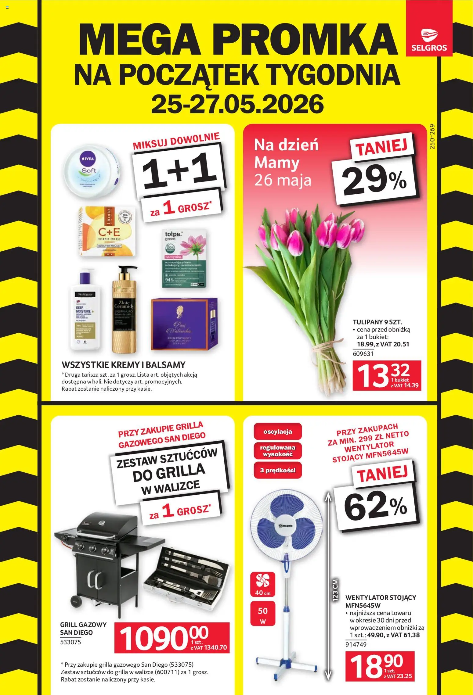 Selgros cash&carry gazetka - Mega Promka od 25.05.2026 | Strona: 1 | Produkty: Wentylator, Grill gazowy, Krem, Tulipany