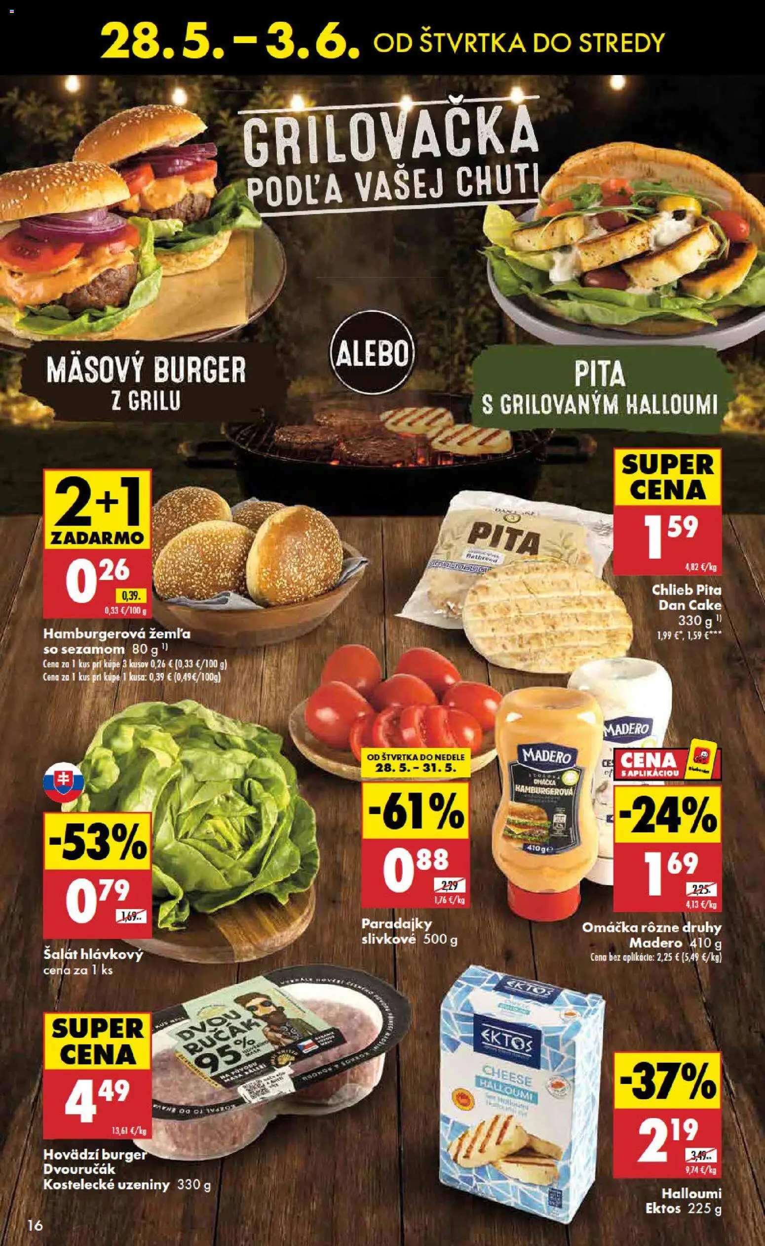 Nové Biedronka akcie – leták je platný od 28.05.2026 | Strana: 16 | Produkty: Chlieb, Paradajky, Šalát, Omáčka