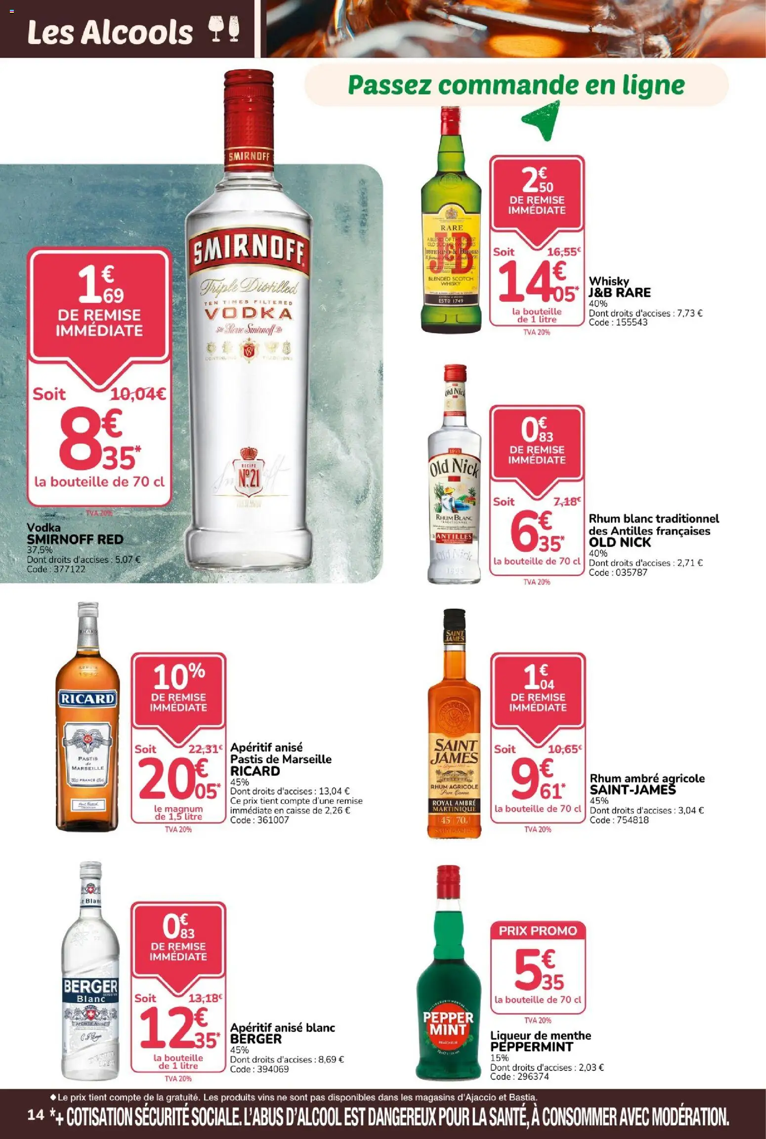 {H1} | Page: 14 | Produits: Vodka, Liqueur de Menthe, Rhum ambré, Rhum blanc traditionnel