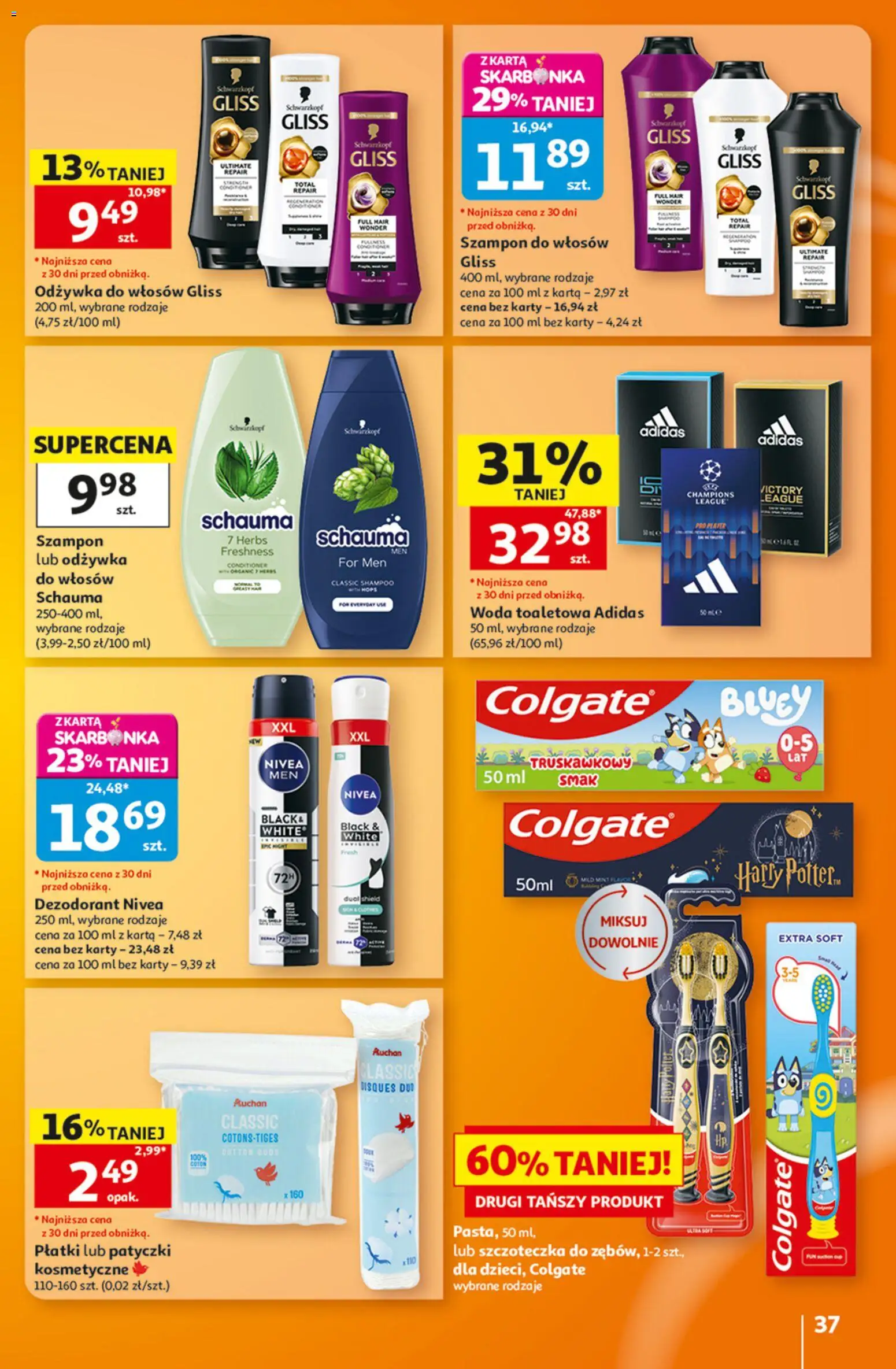 Auchan gazetka - 30 Lat Hipermarket od 27.08.2026 | Strona: 37 | Produkty: Szampon do włosów, Odżywka, Płatki, Woda