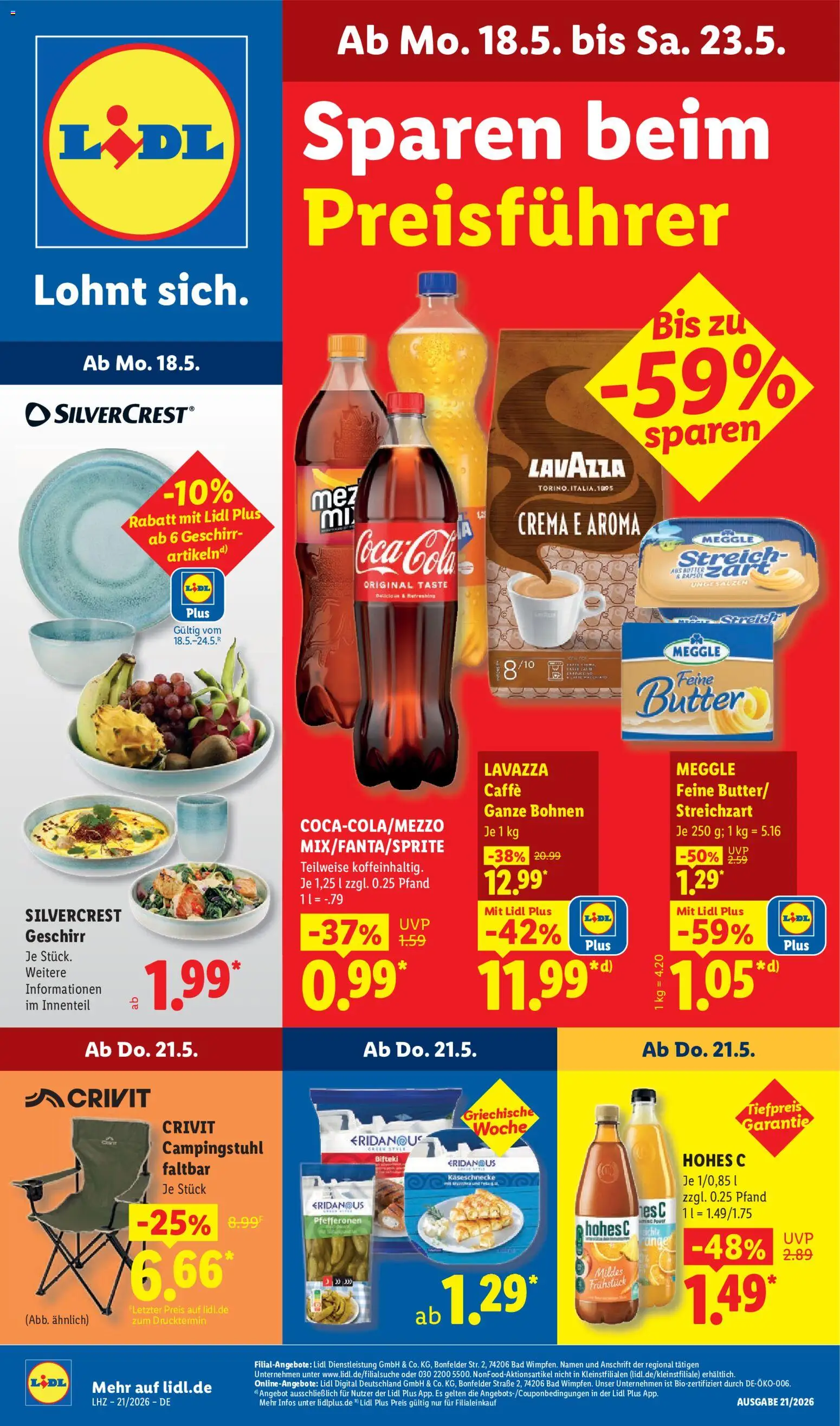 Lidl Prospekt – gültig ab 18.05.2026 | Seite: 1 | Produkte: Lavazza, Butter, Bad, Hohes c