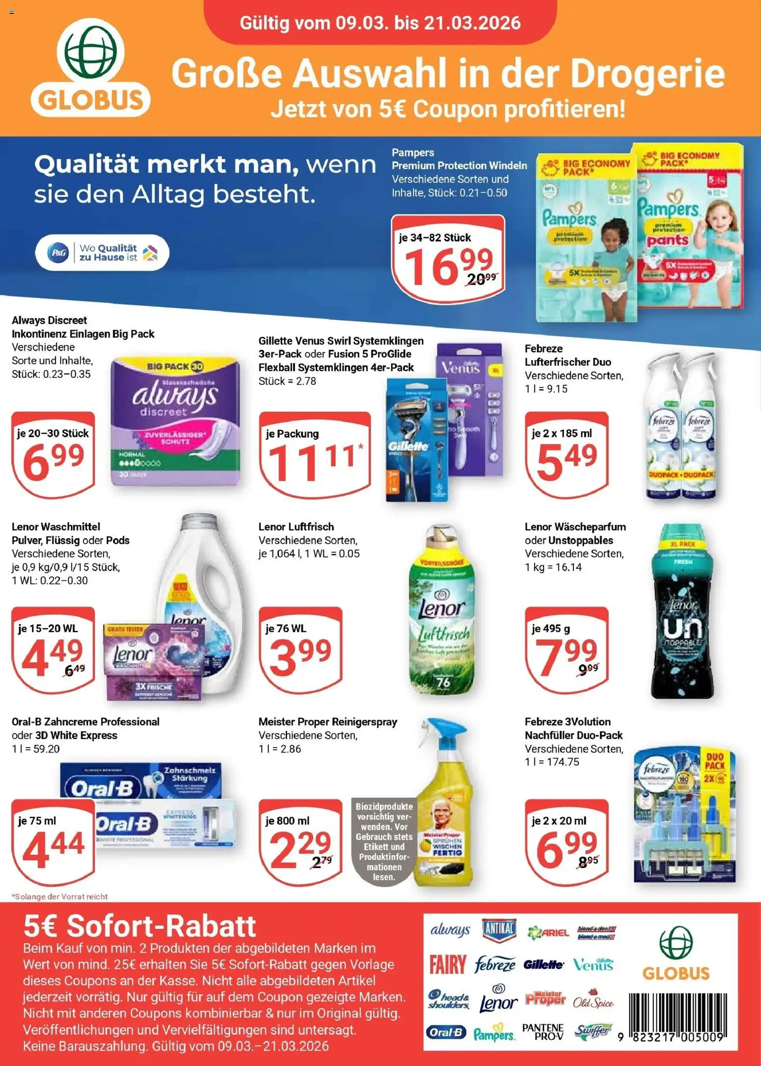 Globus prospekt Weischlitz	 – gültig ab 09.03.2026 | Seite: 32 | Produkte: Lenor, Pampers, Waschmittel, Swiffer