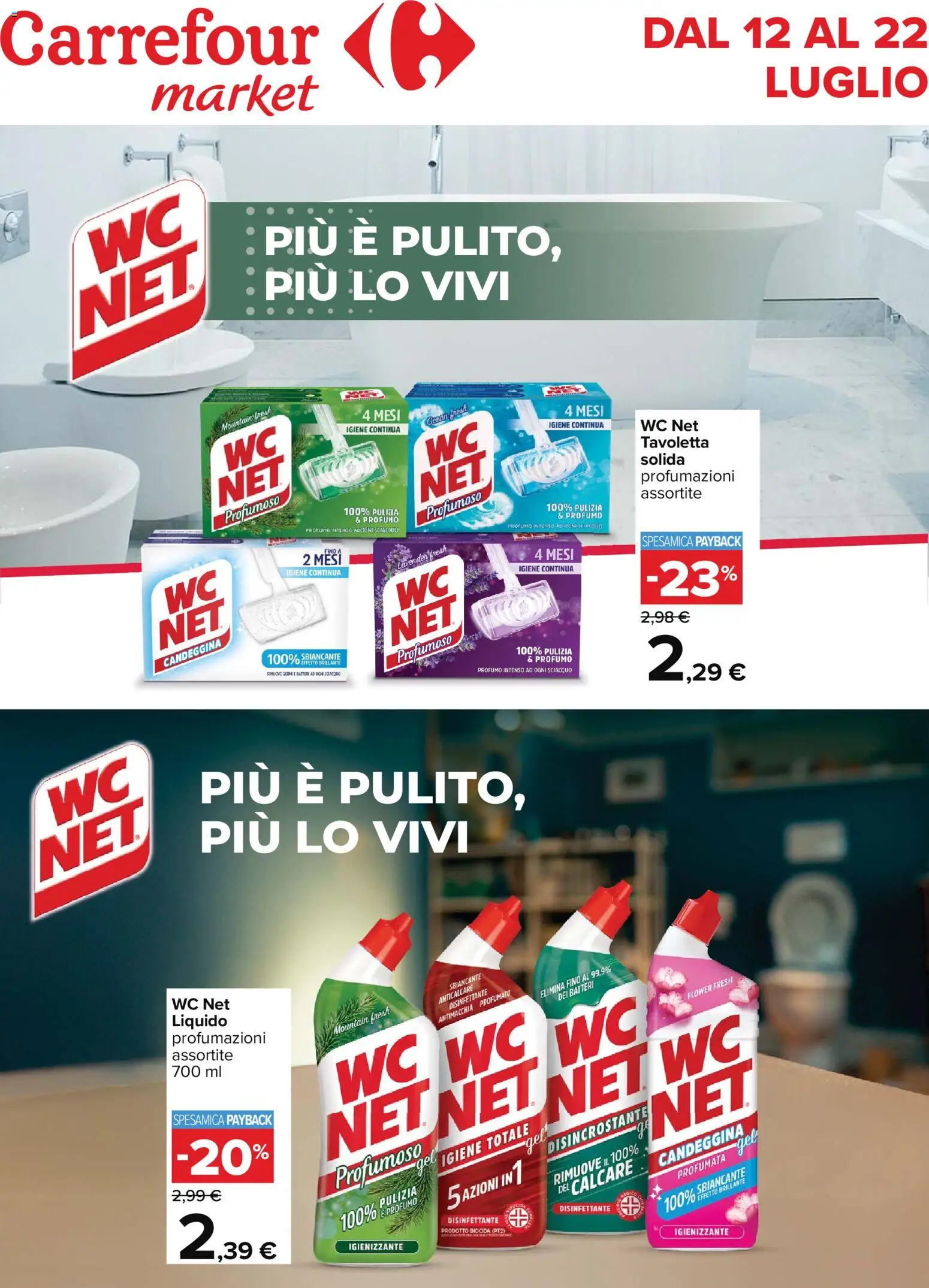 Volantino Carrefour del 12/07/2026 | Pagina: 1 | Prodotti: Candeggina, Anticalcare, WC, Profumo