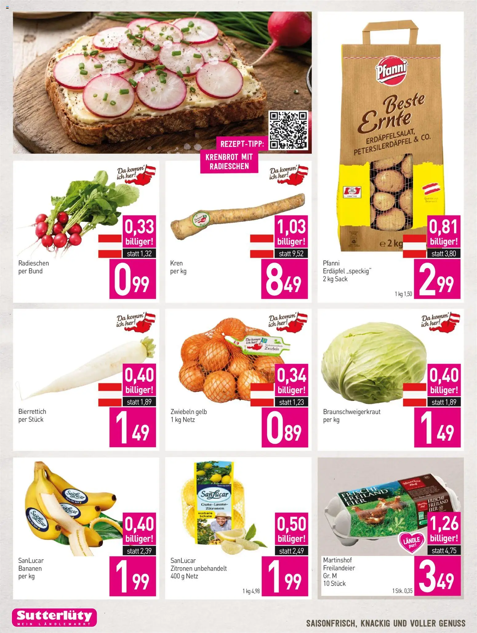 Sutterlüty Flugblatt gültig ab 17.09.2026 | Seite: 2 | Produkte: Zwiebeln, Eier, Bananen