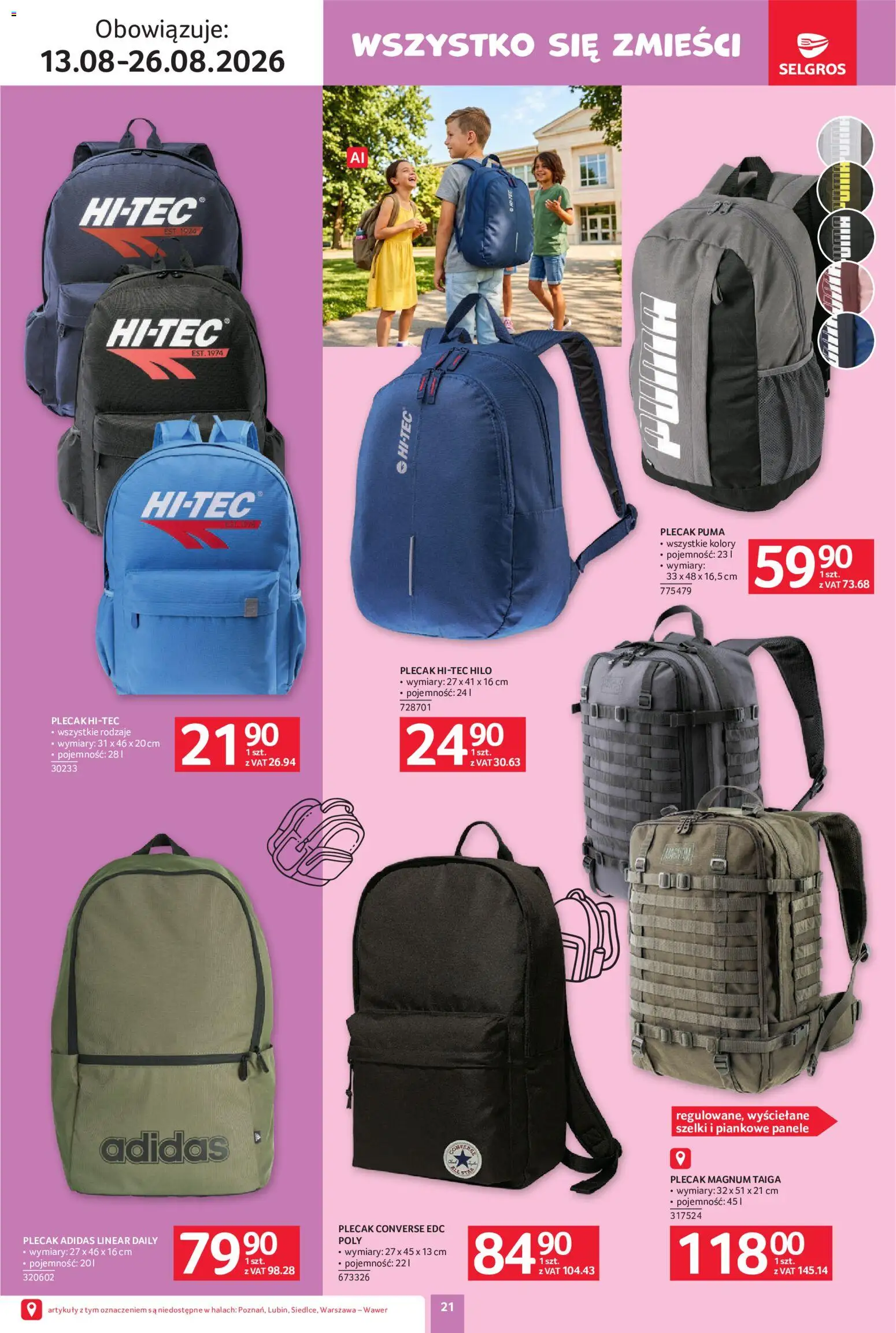 Selgros cash&carry gazetka - Szkola od 13.08.2026 | Strona: 21 | Produkty: Plecak, Magnum