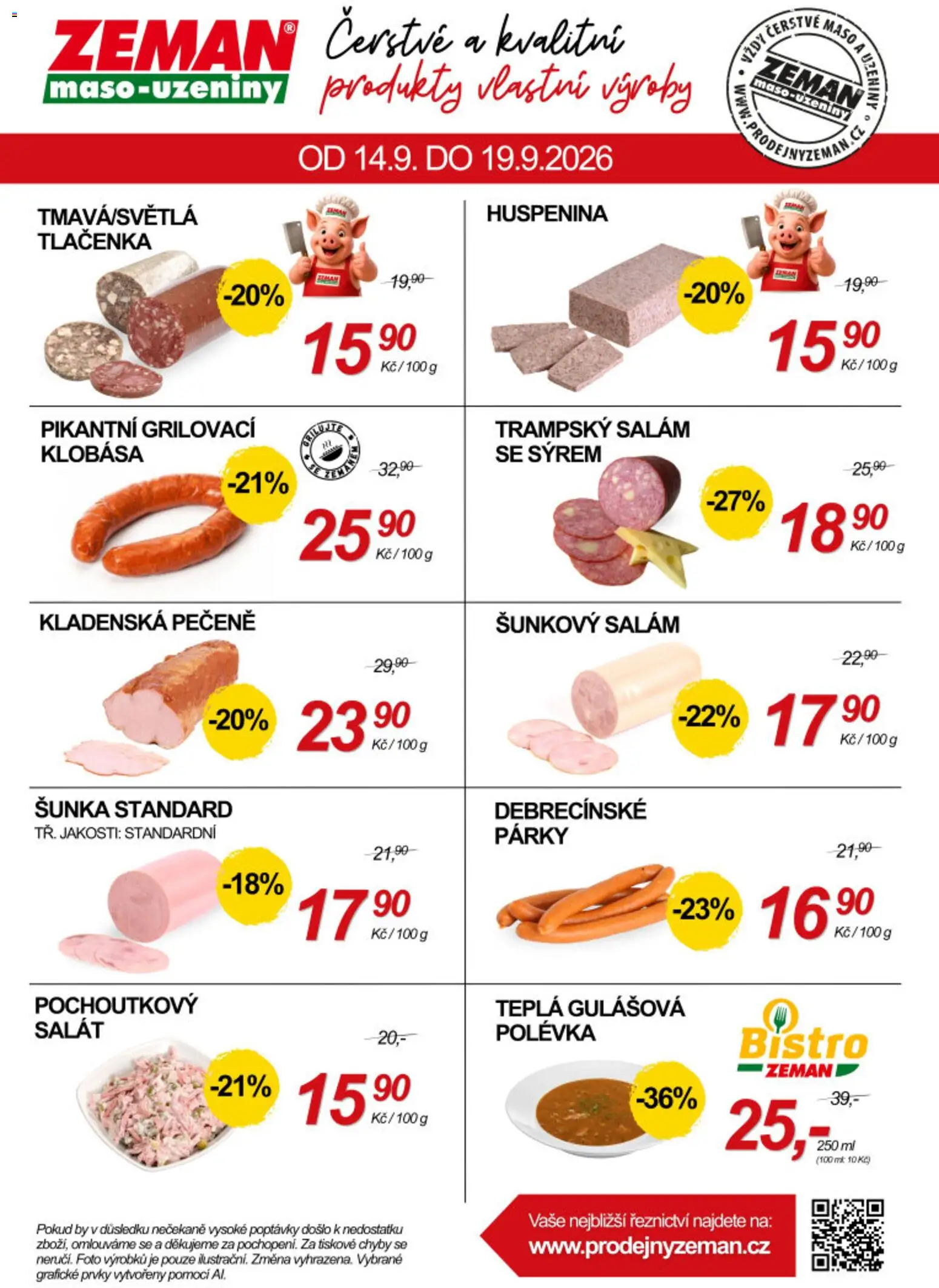 Prodejny Zeman leták od 14.09.2026 | Strana: 2 | Produkty: Šunka, Párky, Klobása, Šunkový salám