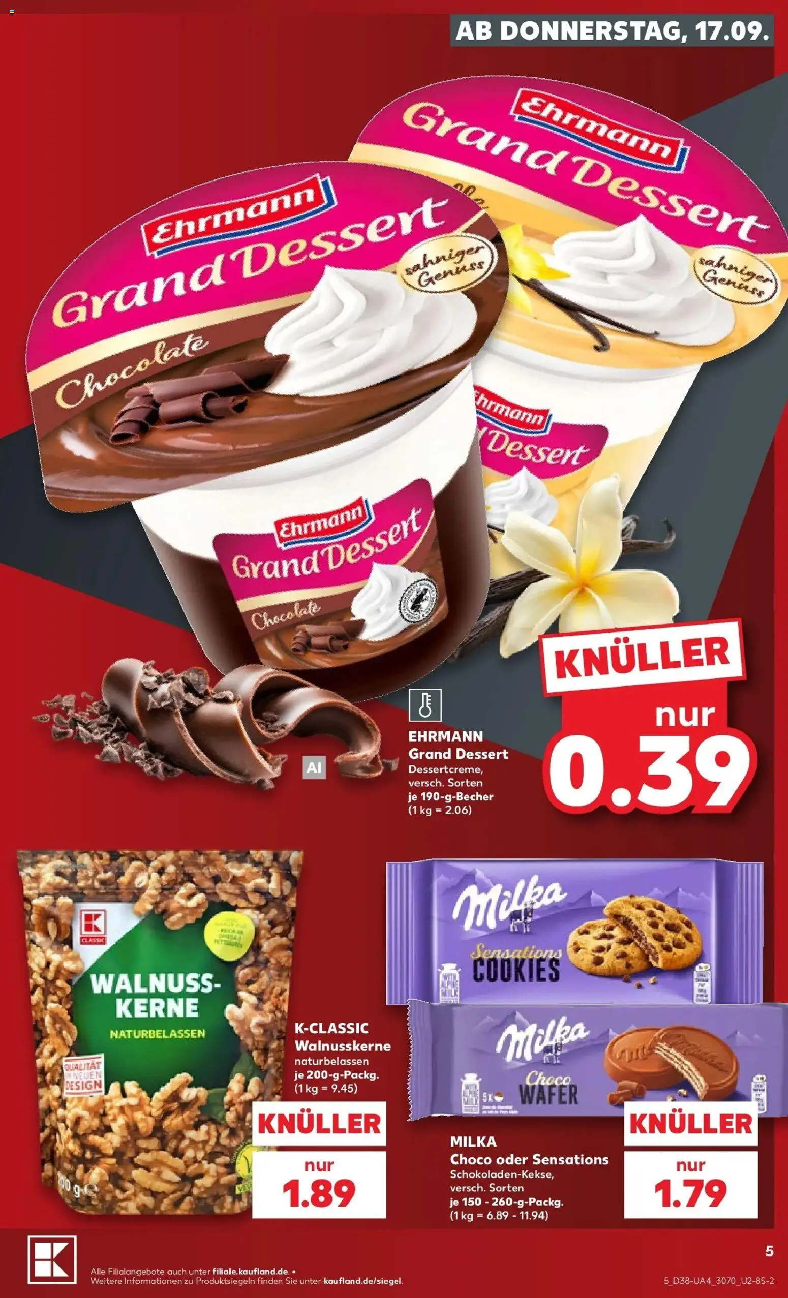 Prospekt Kaufland ab 17.09.2026 » Angebote Online zum Blättern | Seite: 5 | Produkte: Ehrmann grand dessert, Milka