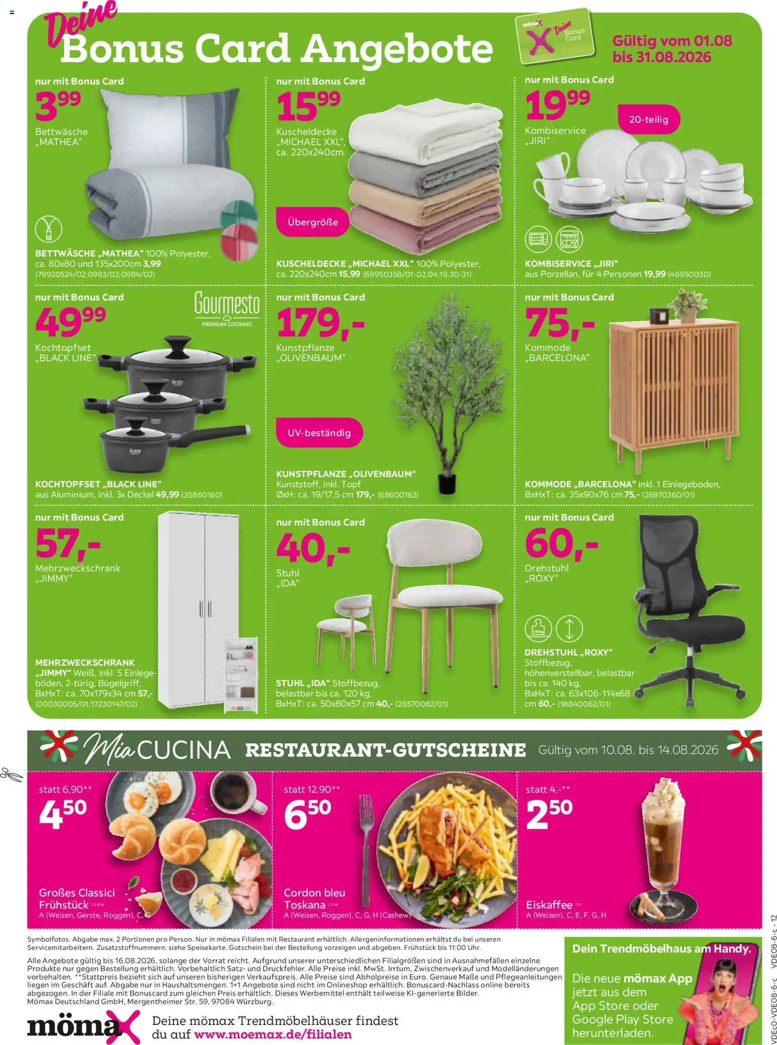 Mömax Prospekt – gültig ab 10.08.2026 | Seite: 12 | Produkte: Kommode, Stuhl, Bettwäsche, Cashew