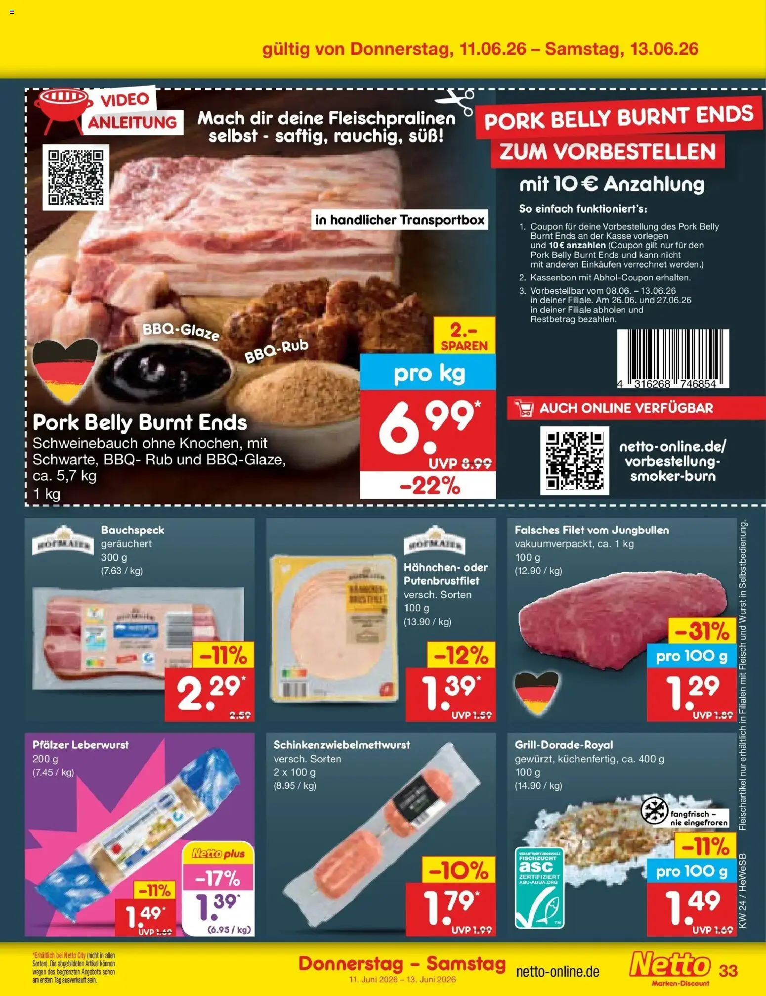 Netto Marken-Discount Prospekt Hamburg – gültig ab 08.06.2026 | Seite: 53 | Produkte: Hahnchen, Schweinebauch, Wurst, Video