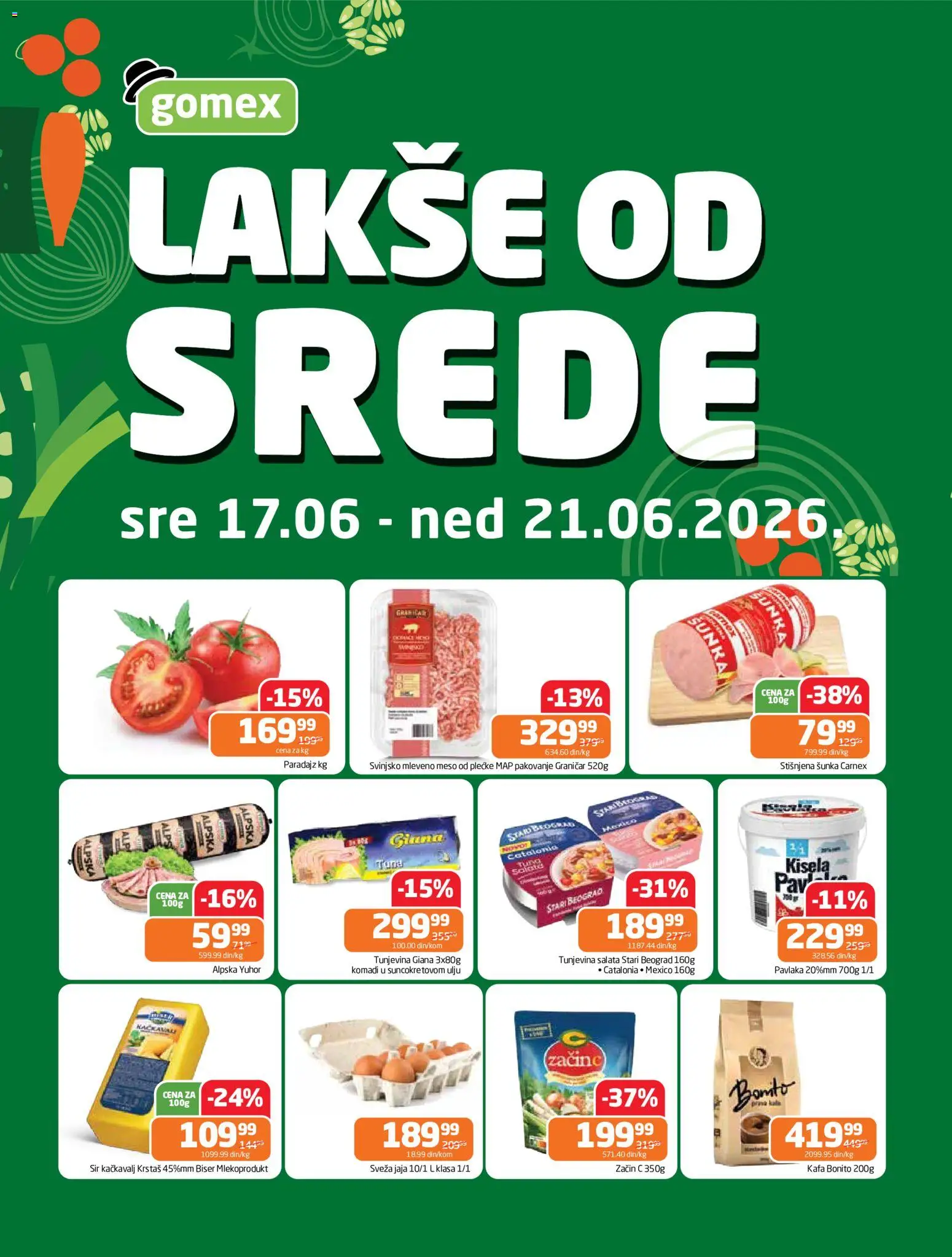 Gomex katalog - važi od 17.06.2026 | Strana: 1 | Proizvode: Mleveno meso, Kačkavalj, Šunka, Pavlaka