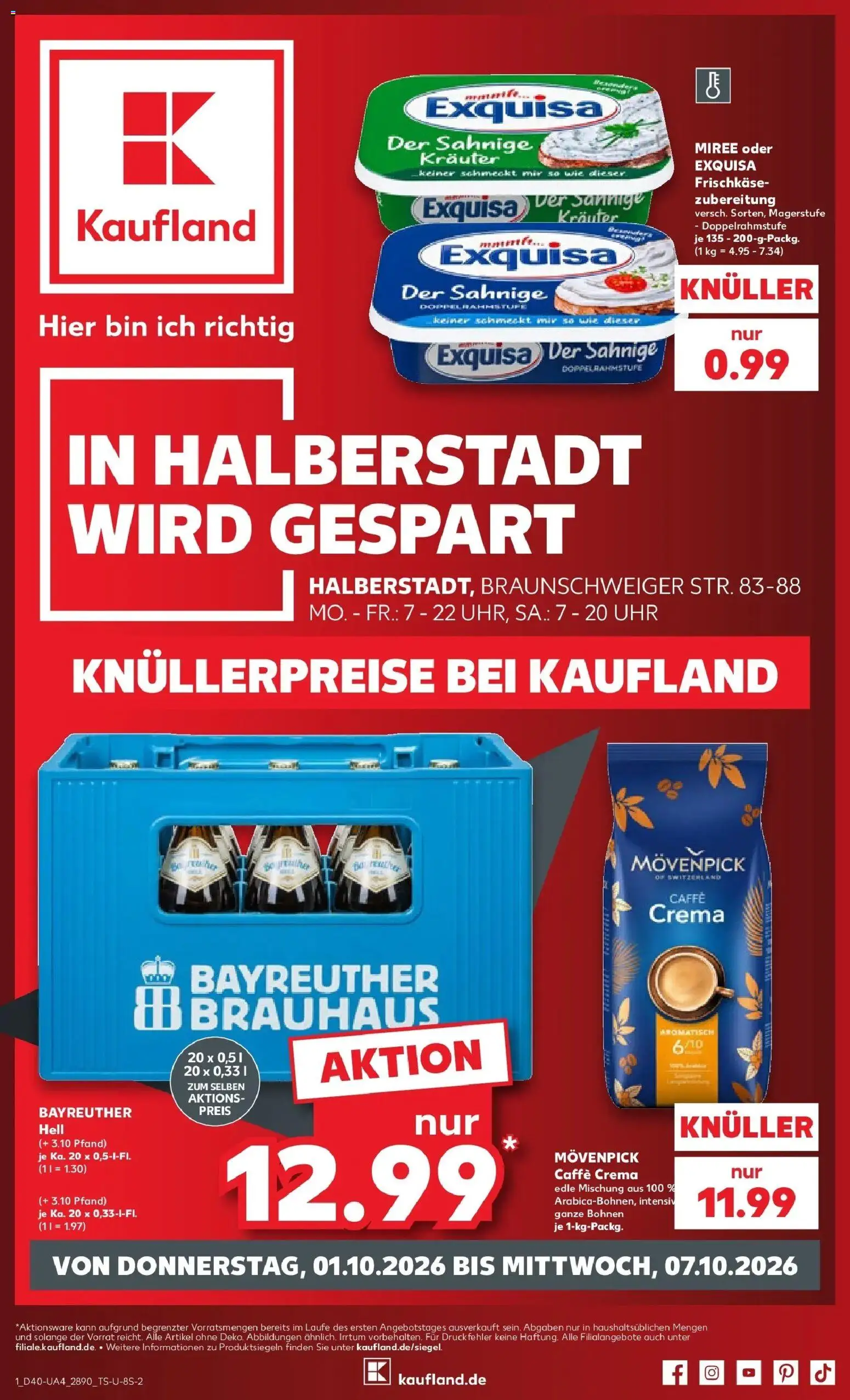 Prospekt Kaufland ab 01.10.2026 » Angebote Online zum Blättern | Seite: 1 | Produkte: Exquisa, Uhr, Frischkase