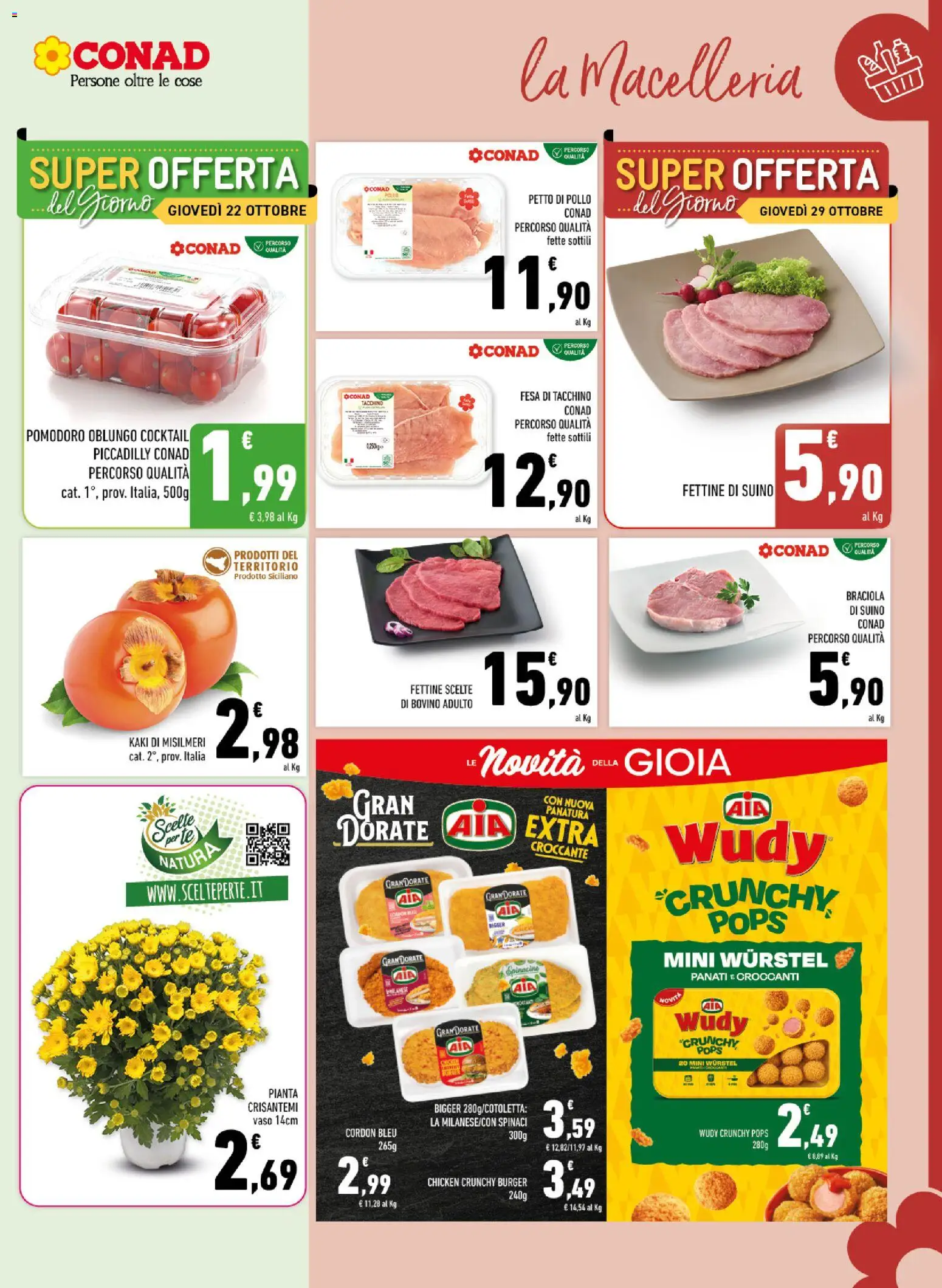Volantino Conad del 21/10/2026 | Pagina: 3 | Prodotti: Bovino, Wurstel, Spinaci, Vaso