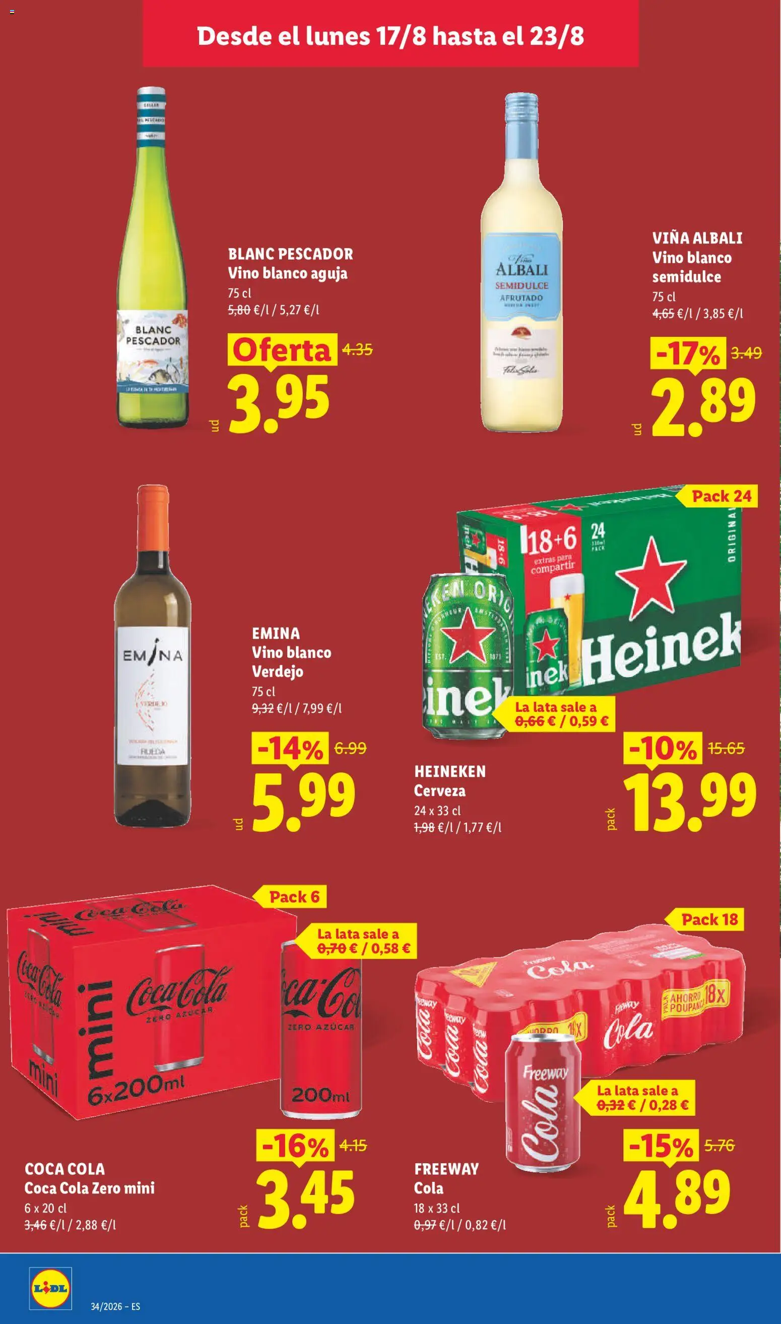 Lidl folleto │ válido desde el 17/08/2026 | Página: 18 | Productos: Cerveza, Vino blanco, Cerveza Heineken, Heineken