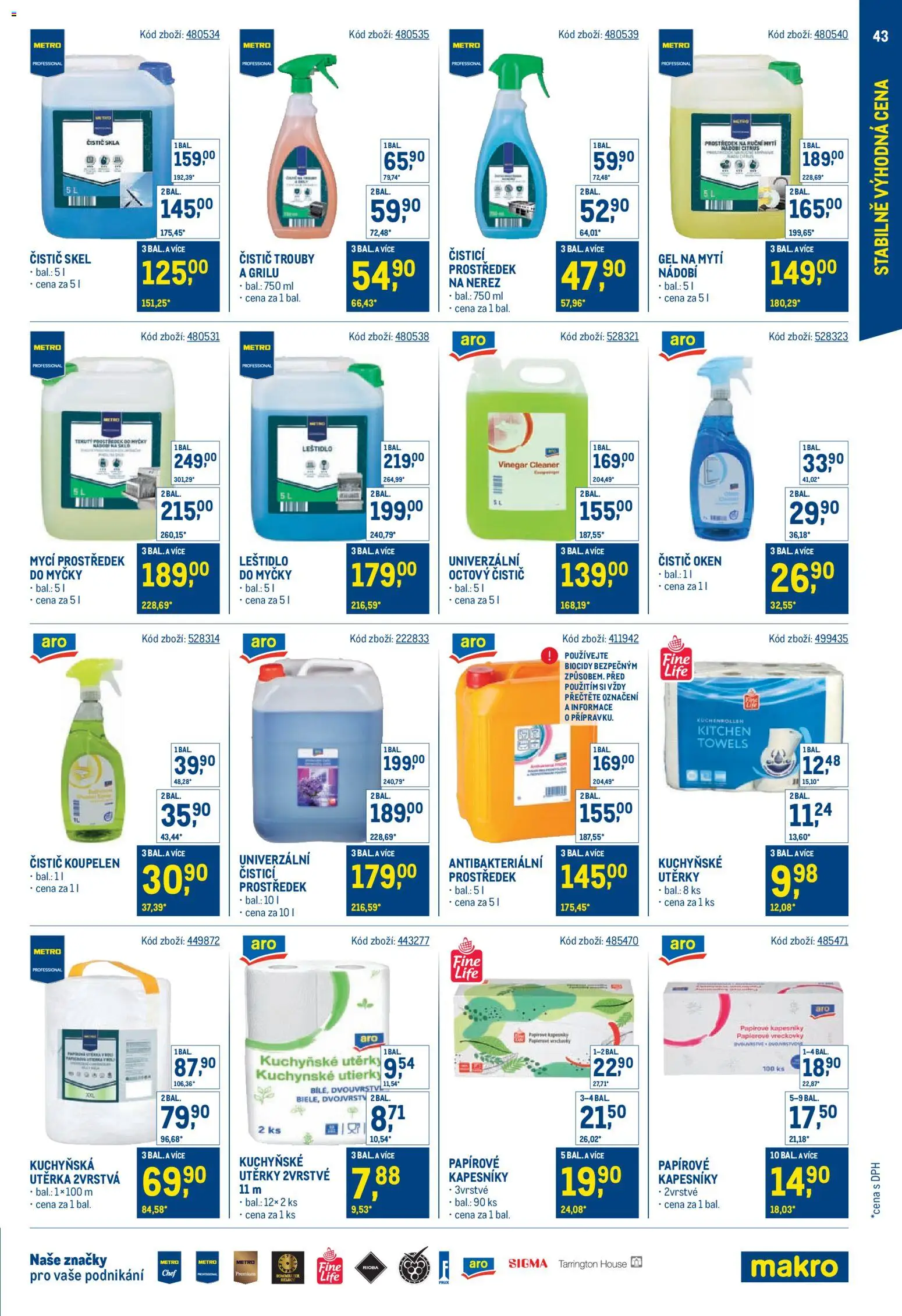 Makro leták - Stabilně výhodná cena od 18.05.2026 | Strana: 43 | Produkty: Kuchyňské utěrky, Utěrky, Papírové kapesníky, Utěrka