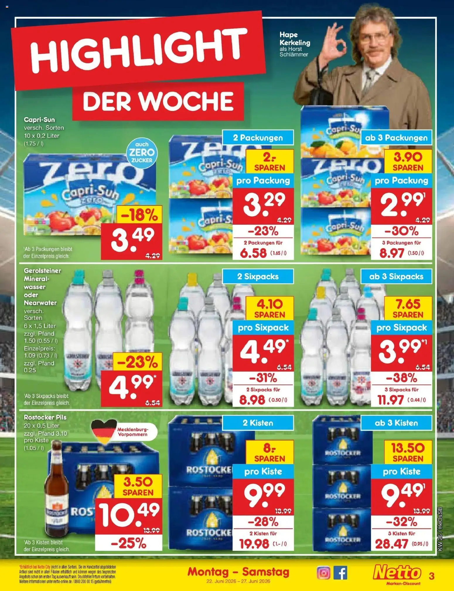 Netto Marken-Discount Prospekt Kröpelin – gültig ab 21.06.2026 | Seite: 3 | Produkte: Capri sun, Pils, Wasser, Gerolsteiner