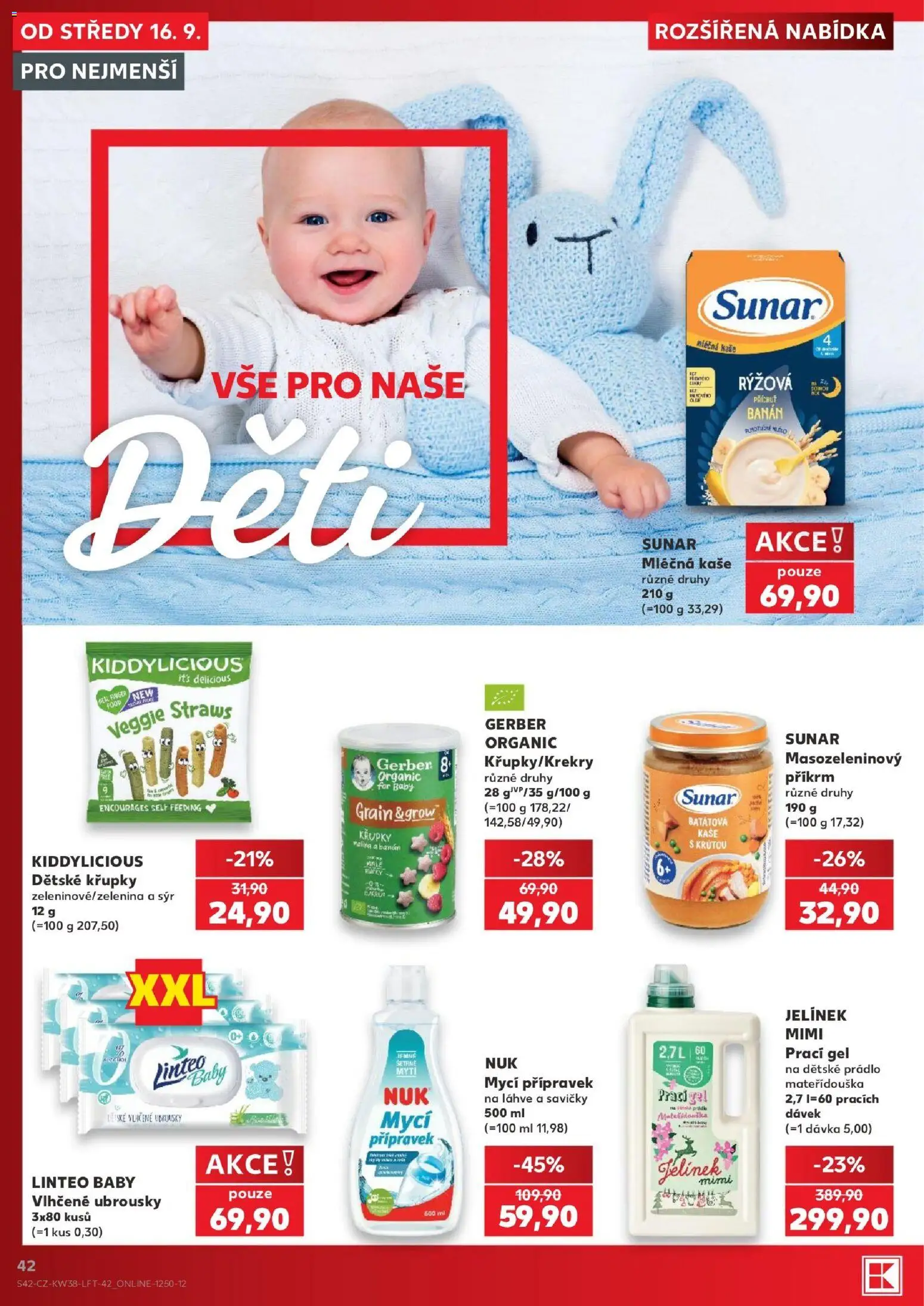 Kaufland leták - Ostrava od 16.09.2026 | Strana: 42 | Produkty: Vlhčené ubrousky, Mléčná kaše, Kiddylicious, Křupky