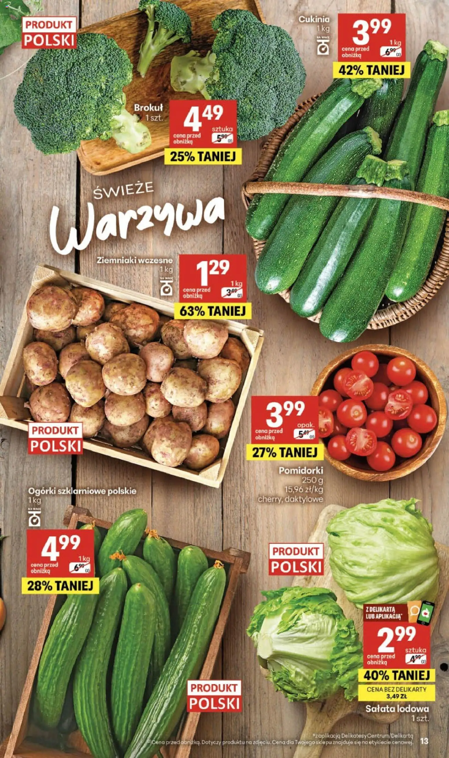 Delikatesy Centrum gazetka od 09.07.2026 | Strona: 13 | Produkty: Brokuł, Cukinia, Ziemniaki, Warzywa