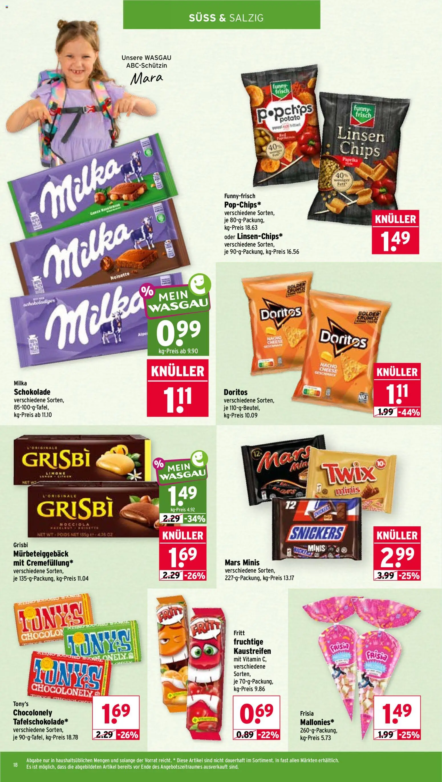 Wasgau Prospekt – gültig ab 03.08.2026 | Seite: 18 | Produkte: Milka, Mars, Paprika, Chips