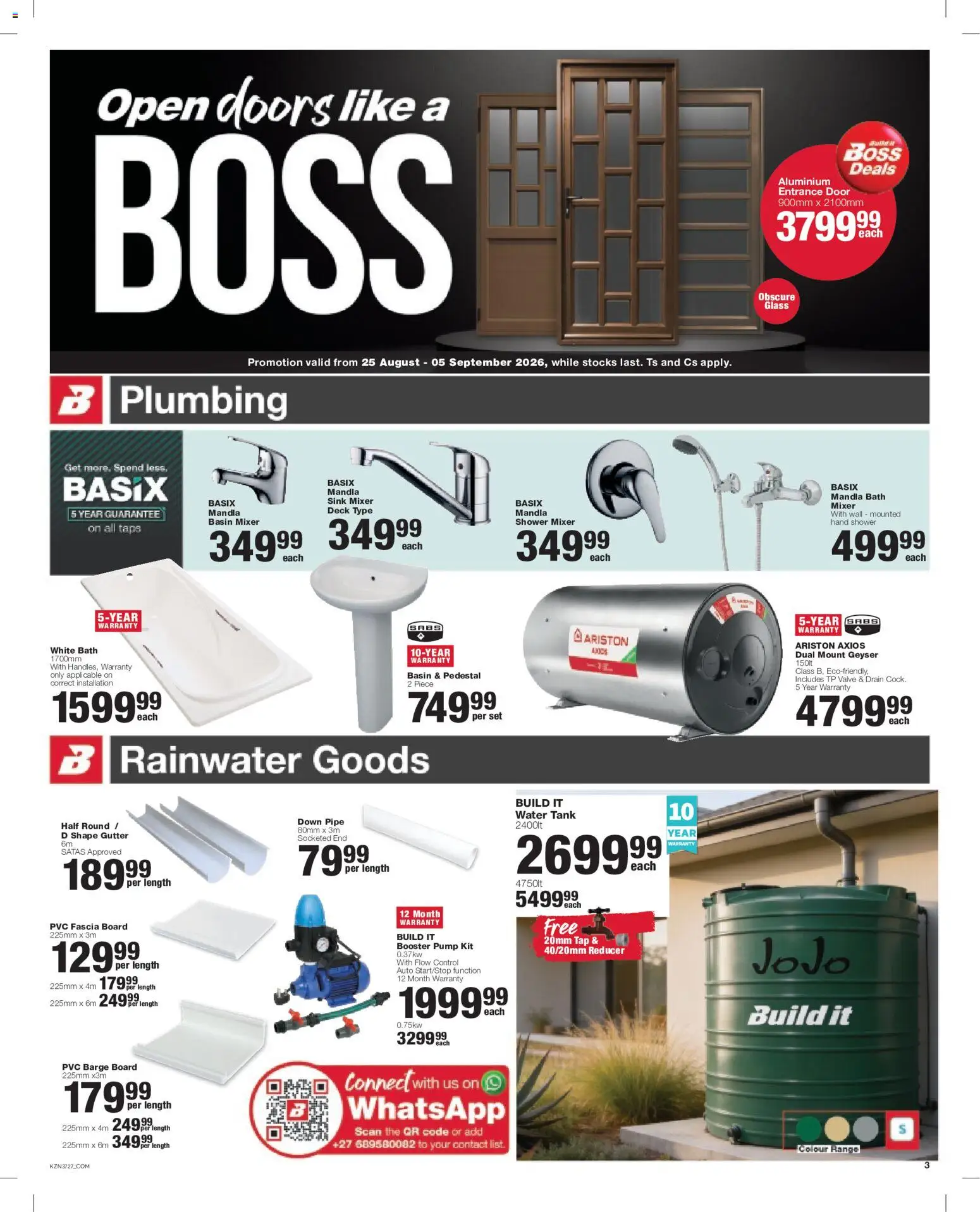 New Build It catalogue – valid from 25/08/2026 | Page: 3 | Products: Mixer, Geyser, Valve, Sink