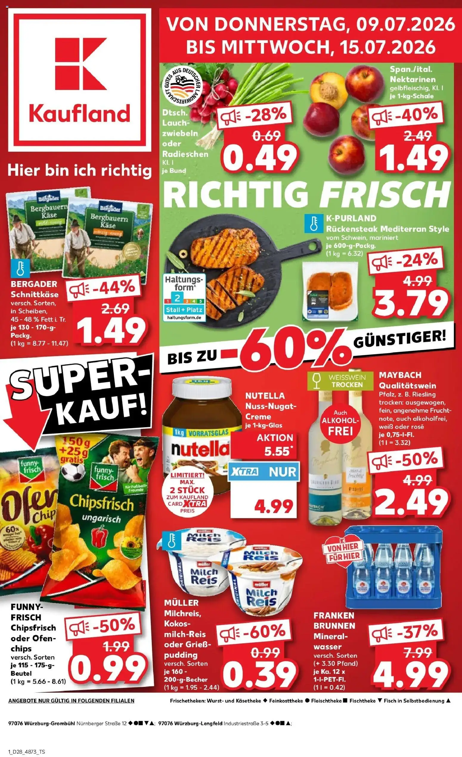 Kaufland Prospekt Würzburg – gültig ab 09.07.2026 | Seite: 1 | Produkte: Ofen, Käse, Creme, Zwiebeln