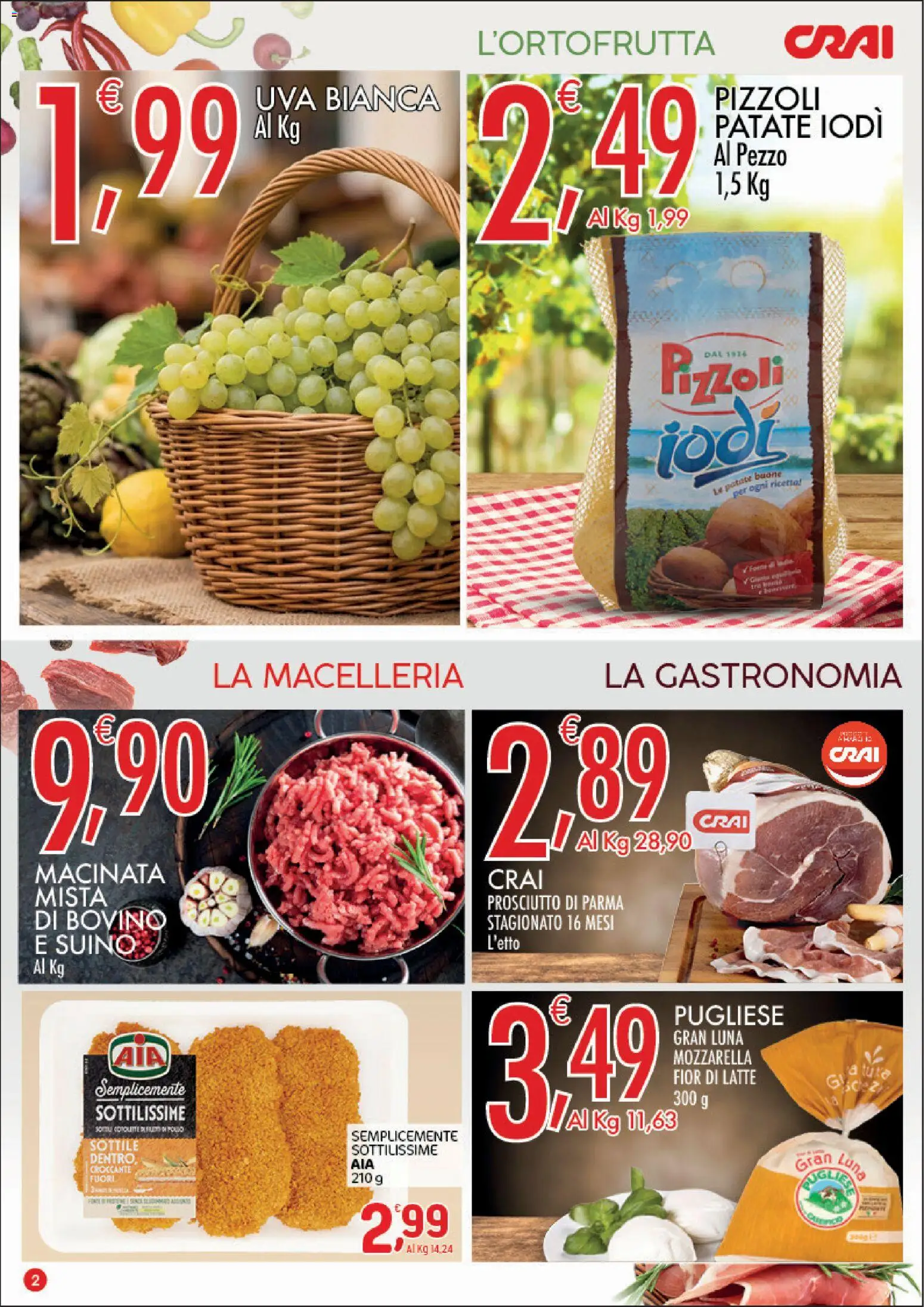 Volantino CRAI del 03/09/2026 | Pagina: 2 | Prodotti: Bovino, Prosciutto di Parma, Mozzarella, Prosciutto