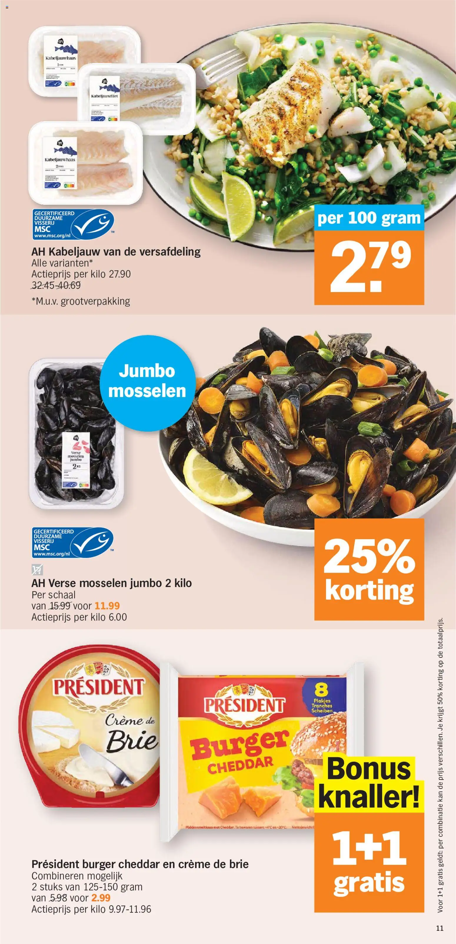 {H1} | Pagina: 11 | Producten: Mosselen, Smeltkaas, Brie, Schaal