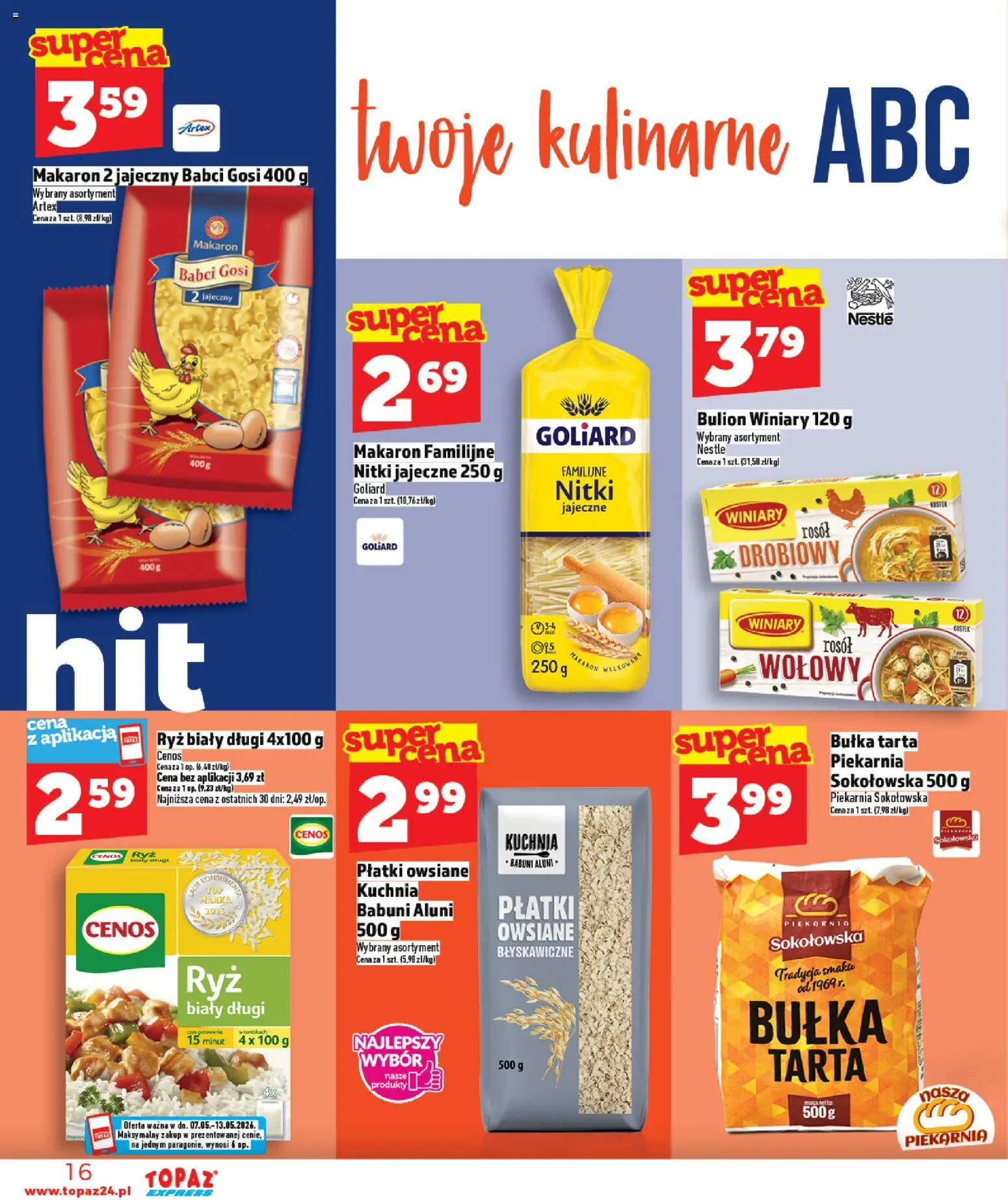 Topaz gazetka - Express od 07.05.2026 | Strona: 16 | Produkty: Piekarnia, Bułka, Płatki, Makaron