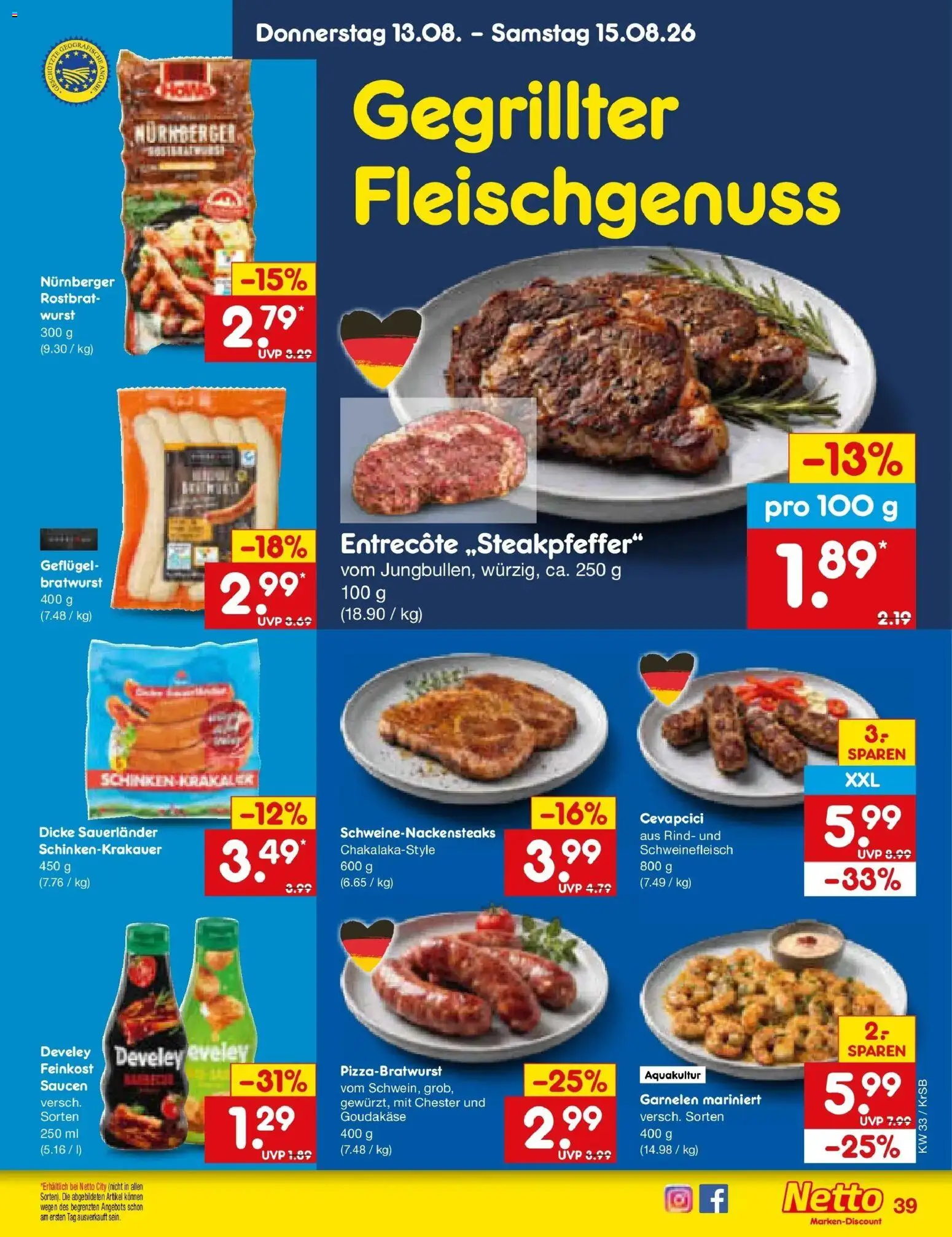 Netto Marken-Discount Prospekt Jüchen (ab 10.08.2026) » Angebote | Seite: 55 | Produkte: Cevapcici, Entrecote, Wurst, Schweinefleisch