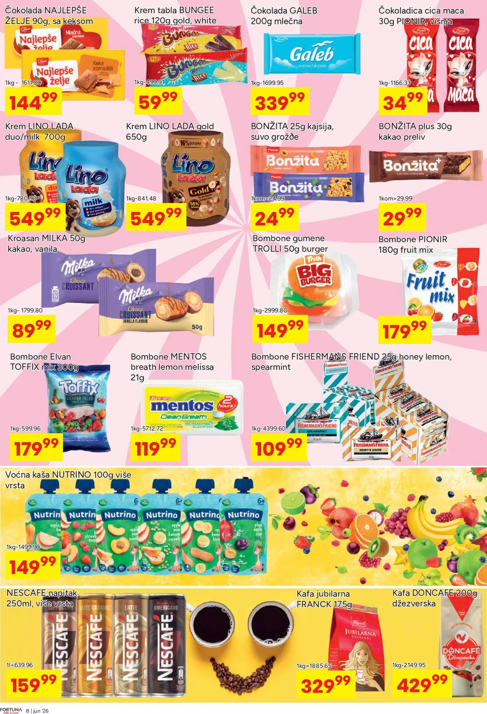 Fortuna Market katalog - važi od 10.06.2026 | Strana: 8 | Proizvode: Višnja, Kroasan, Kafa, Nescafé