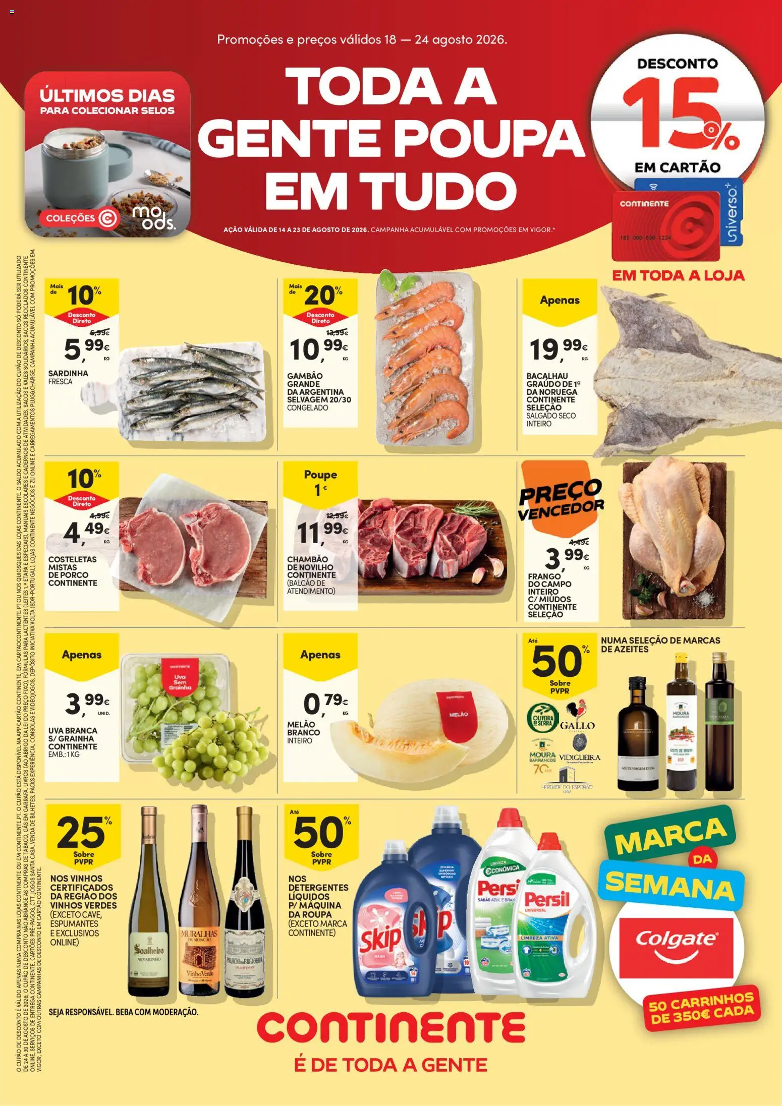 Continente folheto │ válido de 18/08/2026 | Página: 1 | Produtos: Jogos, Bacalhau, Cadernos, Sabão