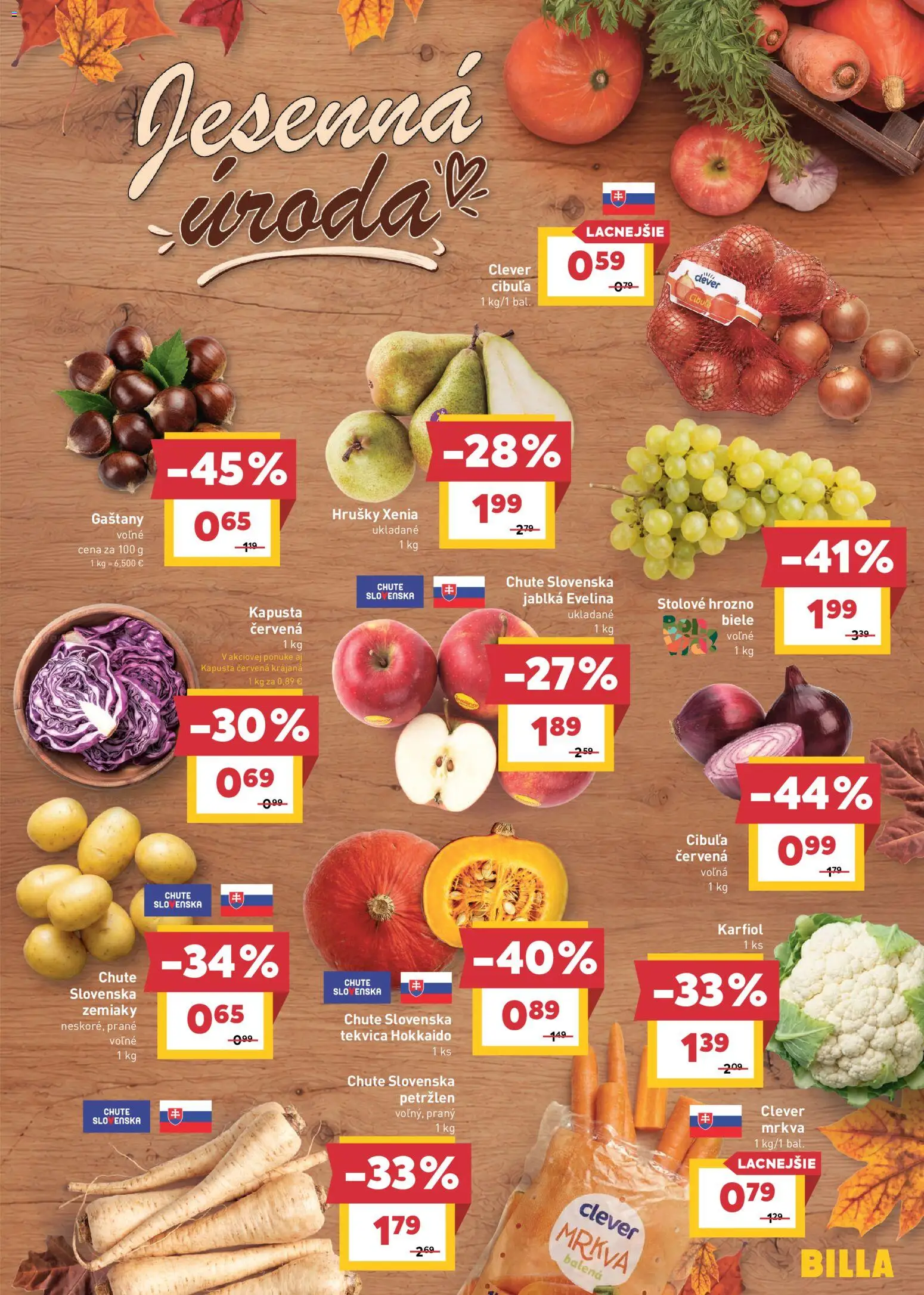 Nové Billa akcie – leták je platný od 28.10.2026 | Strana: 5 | Produkty: Tekvica Hokkaido, Kapusta červená, Hrušky, Petržlen