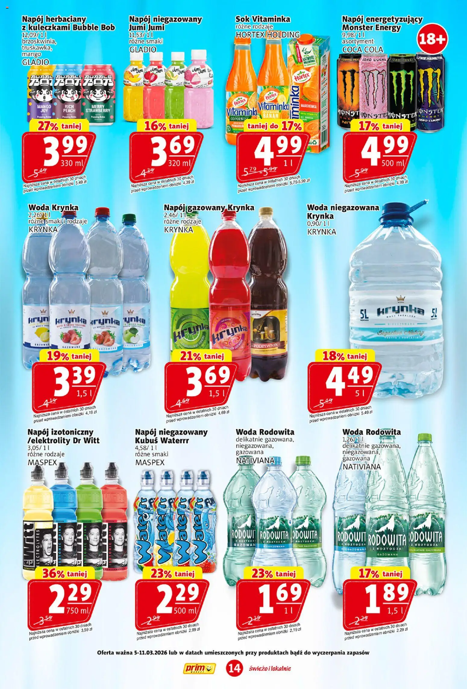 Prim Market gazetka od 05.03.2026 | Strona: 14 | Produkty: Coca cola, Sok, Woda niegazowana, Woda