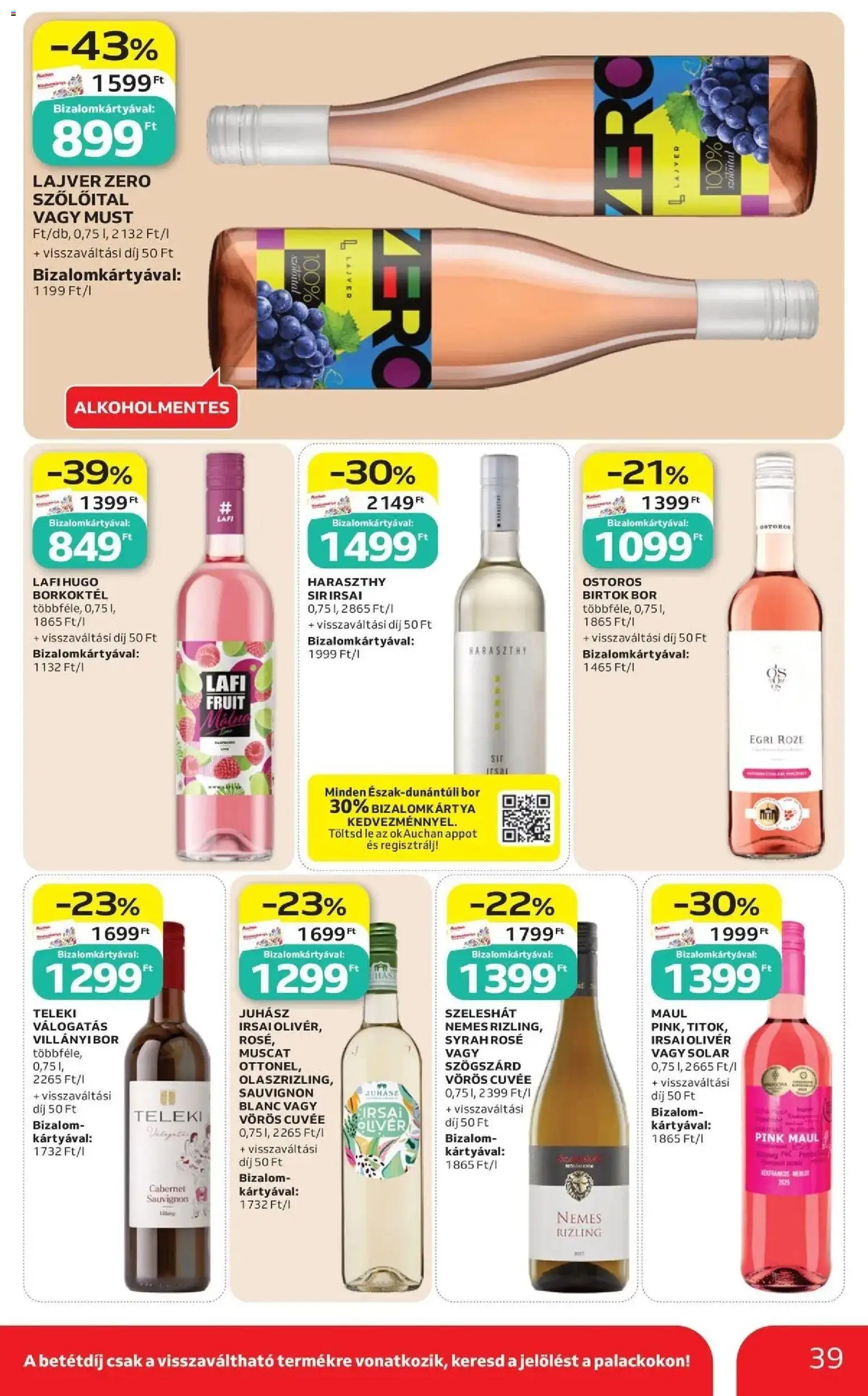 Auchan akciós ujság - amely érvényes a következő dátumtól: 2026.07.16. | Oldal: 39 | Termékek: Bor