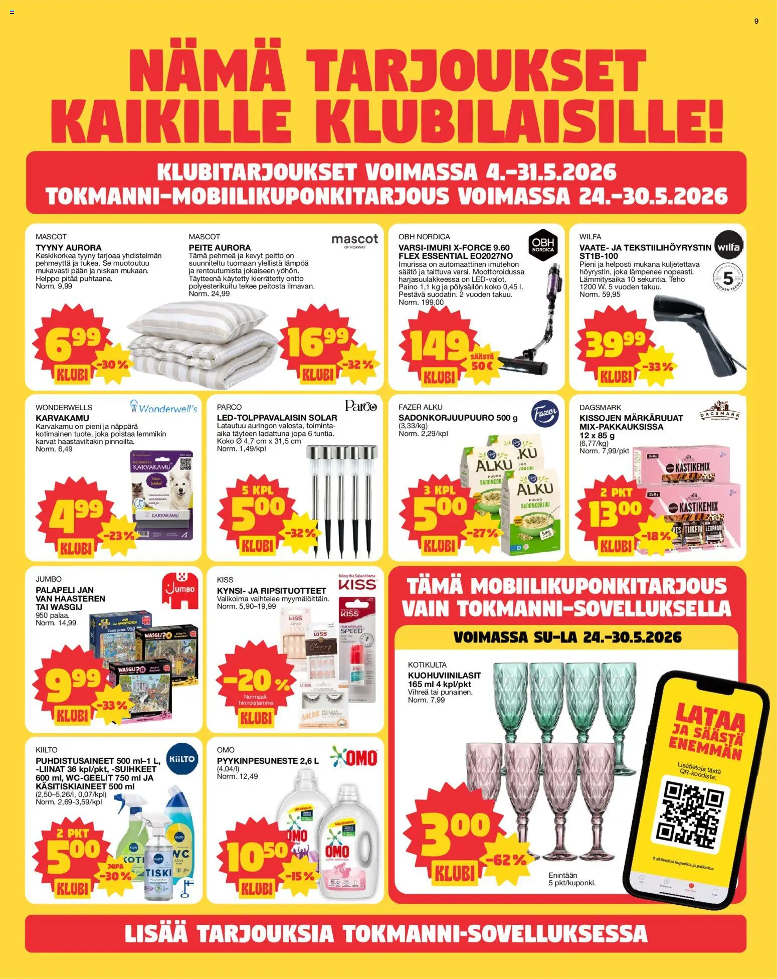 Tokmanni tarjoukset – voimassa 25.05.2026 alkaen | Sivu: 9 | Tuotteet: Varsi-imuri, Tyyny, Palapeli, Peitto