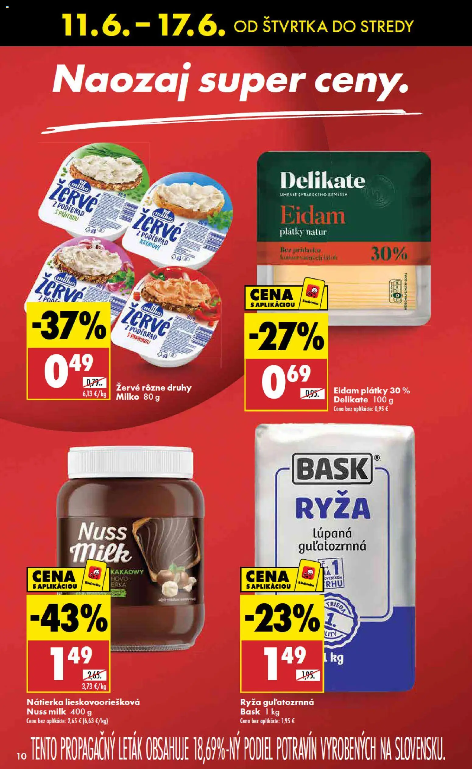 Nové Biedronka akcie – leták je platný od 11.06.2026 | Strana: 10 | Produkty: Ryža, Eidam